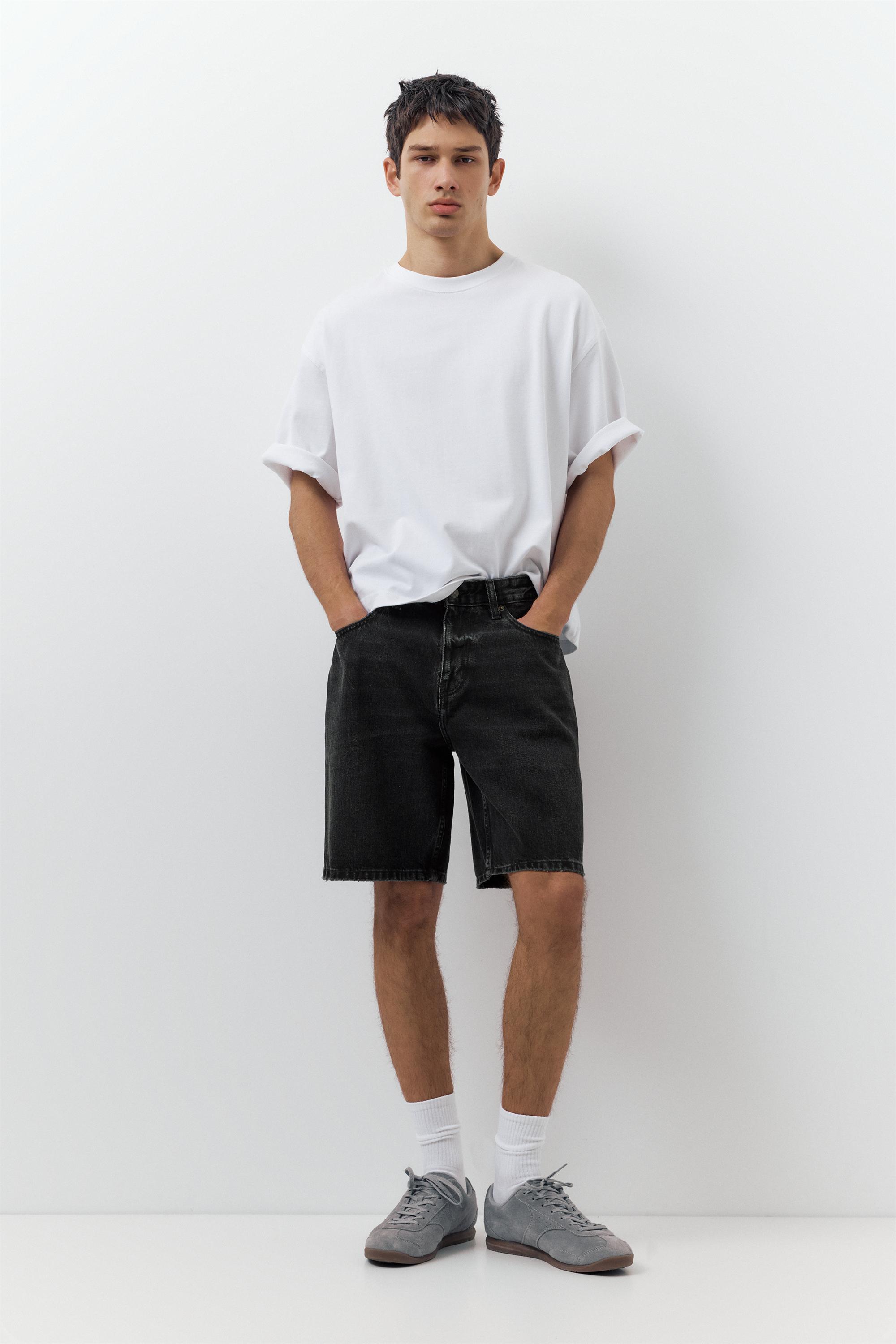 Standard denim Bermuda shorts — Faded black