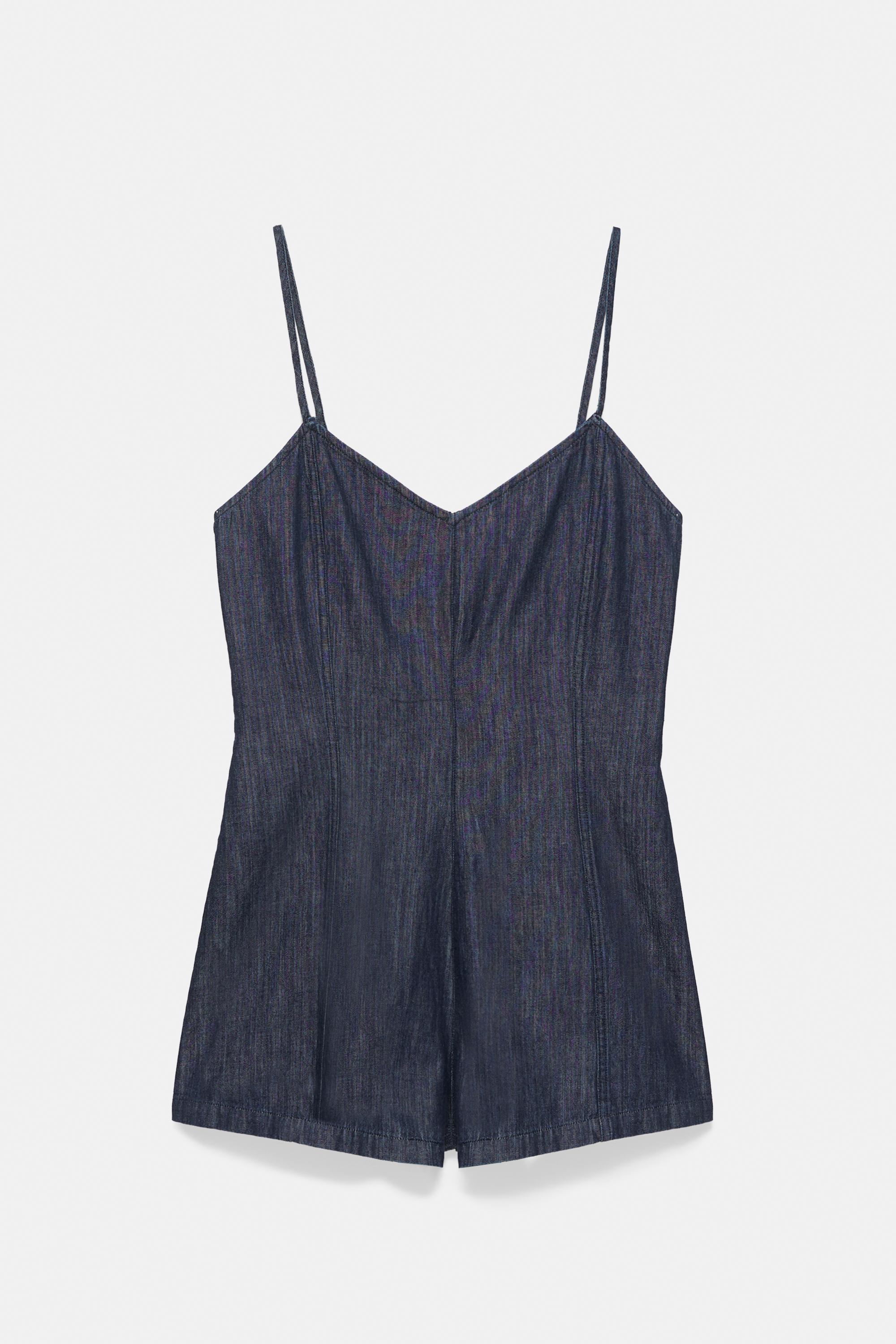 Askılı kısa denim tulum