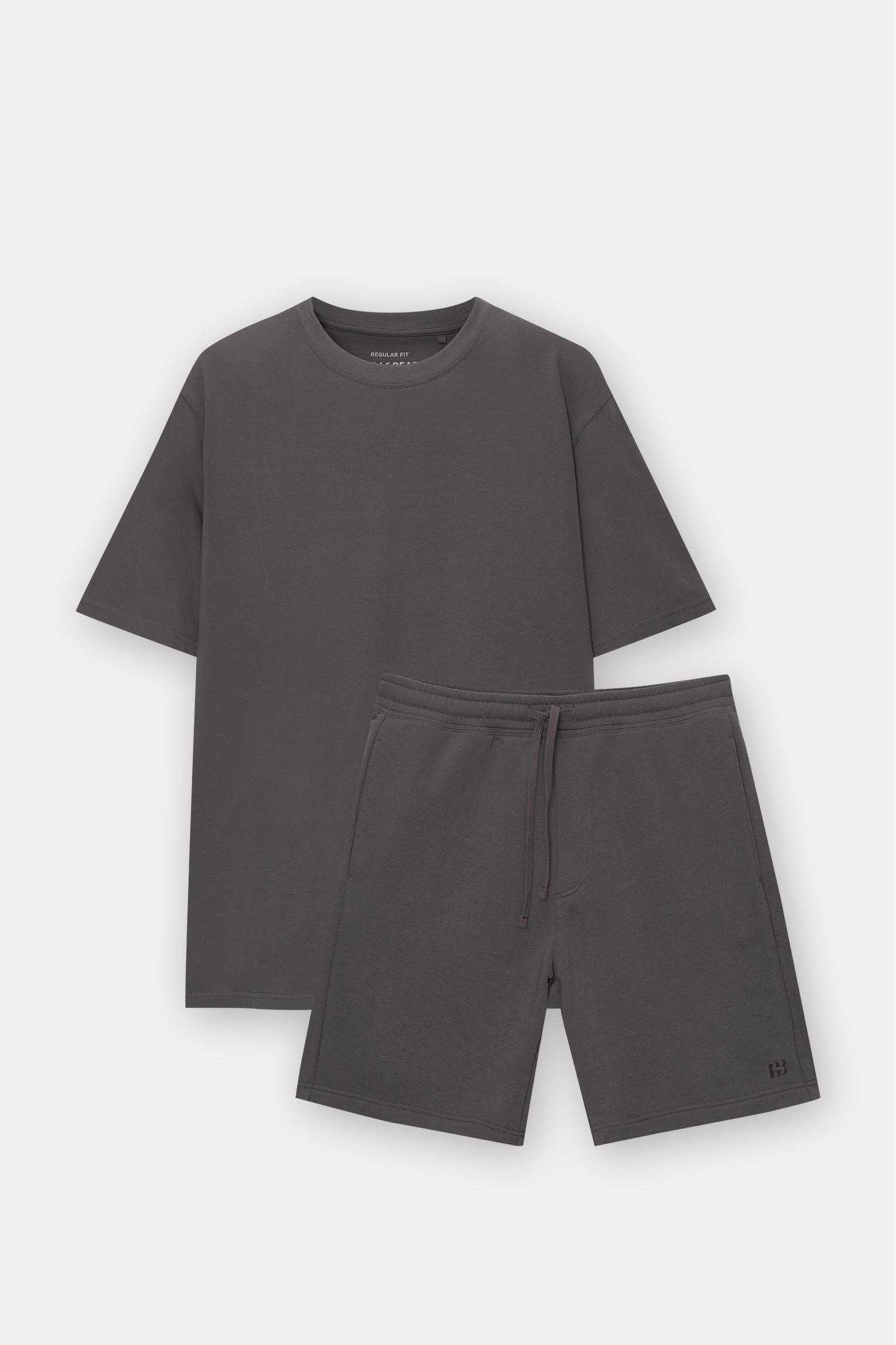Pack of Bermuda jogger shorts and T-shirt — Anthracite grey