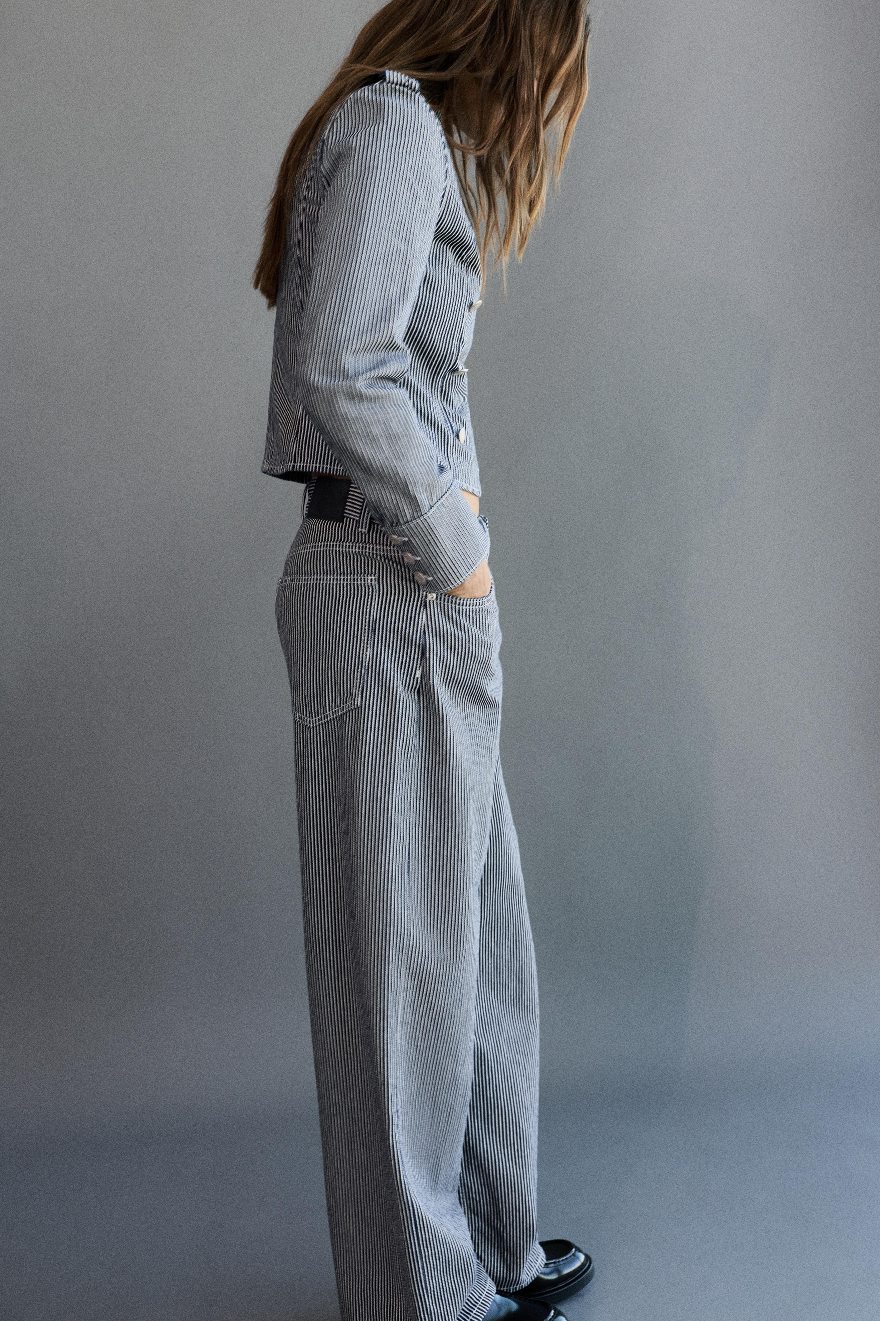 Low-rise striped baggy jeans — Dark blue