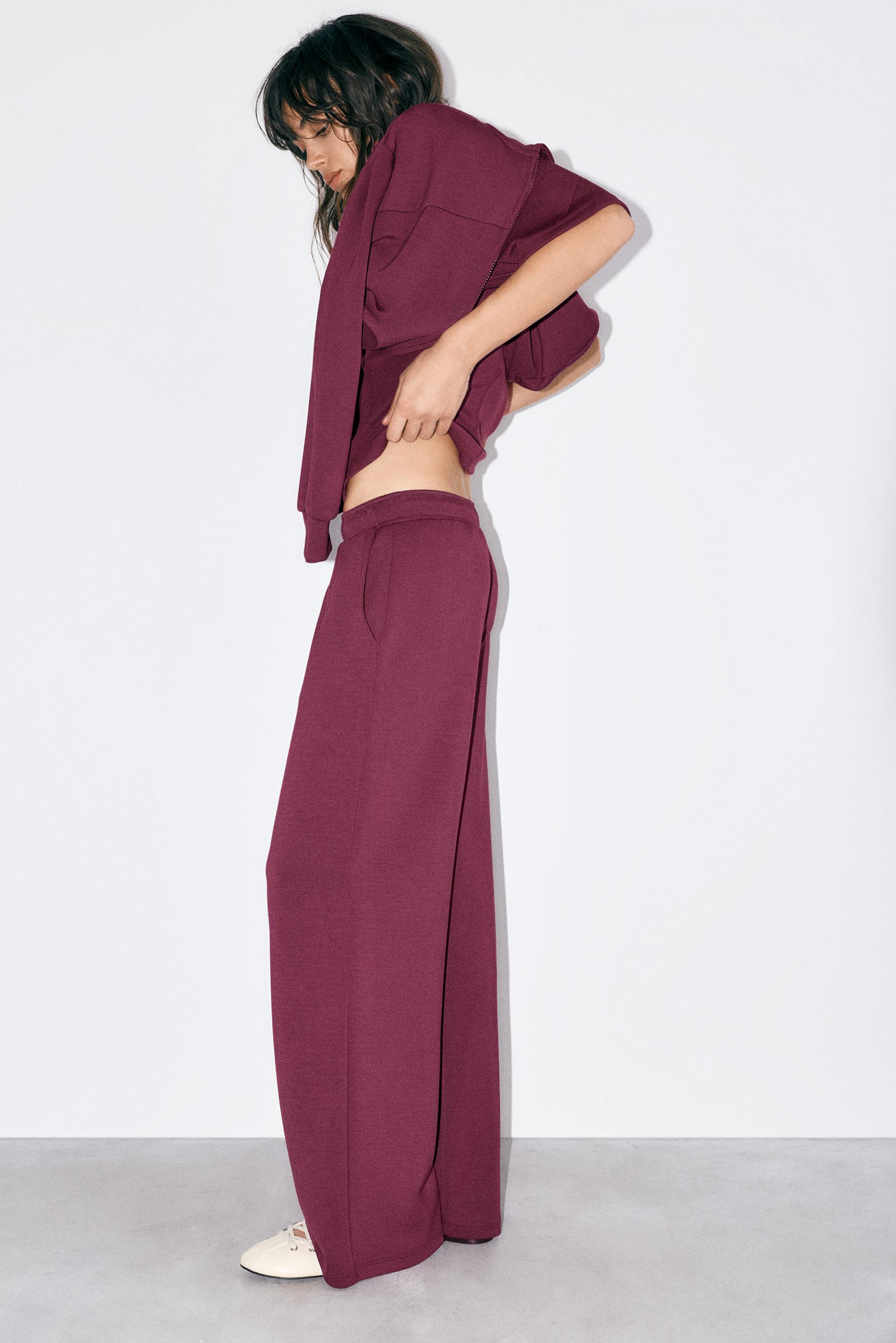 Soft-touch wide-leg trousers — Aubergine