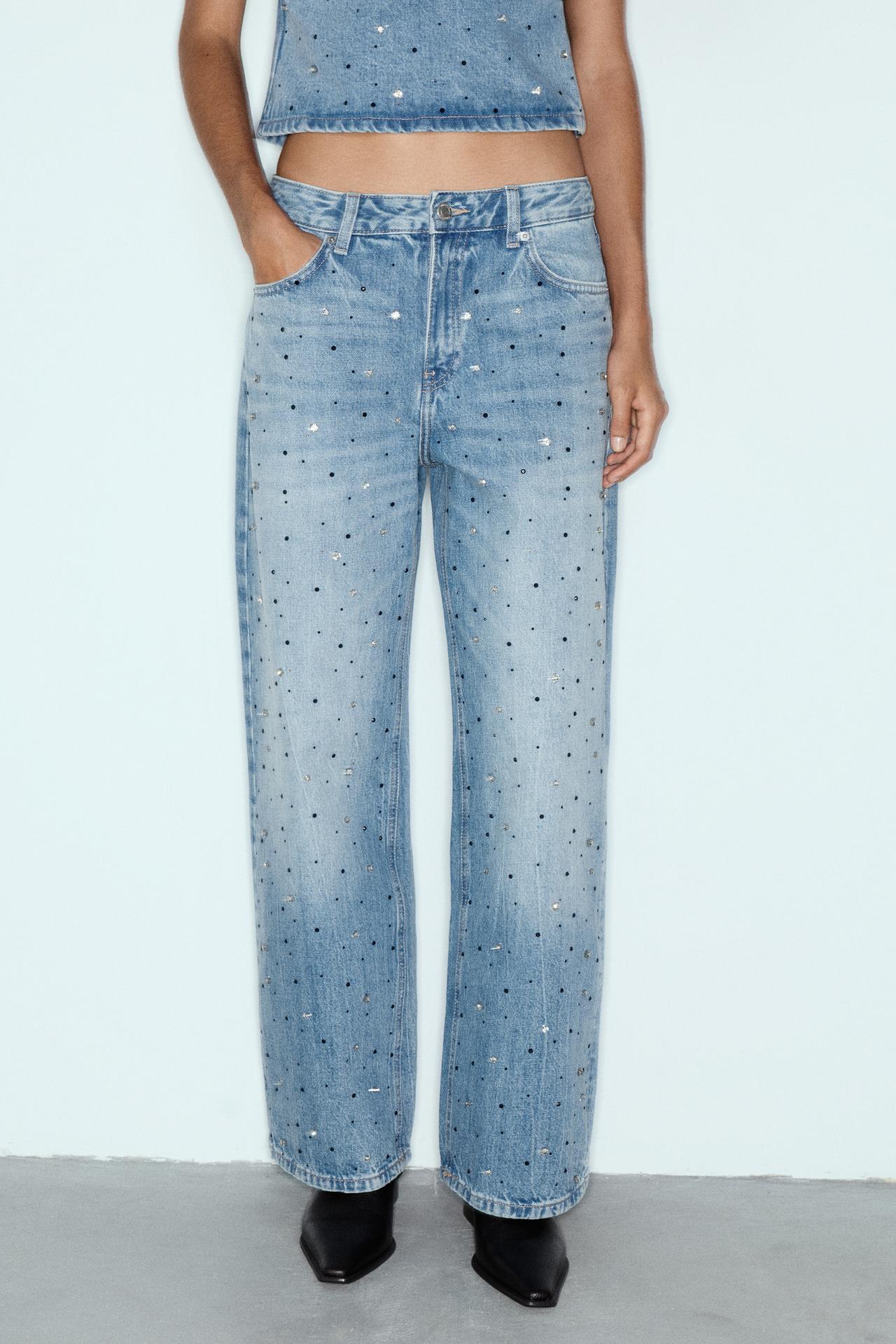 Baggy jeans with rhinestones — Medium blue