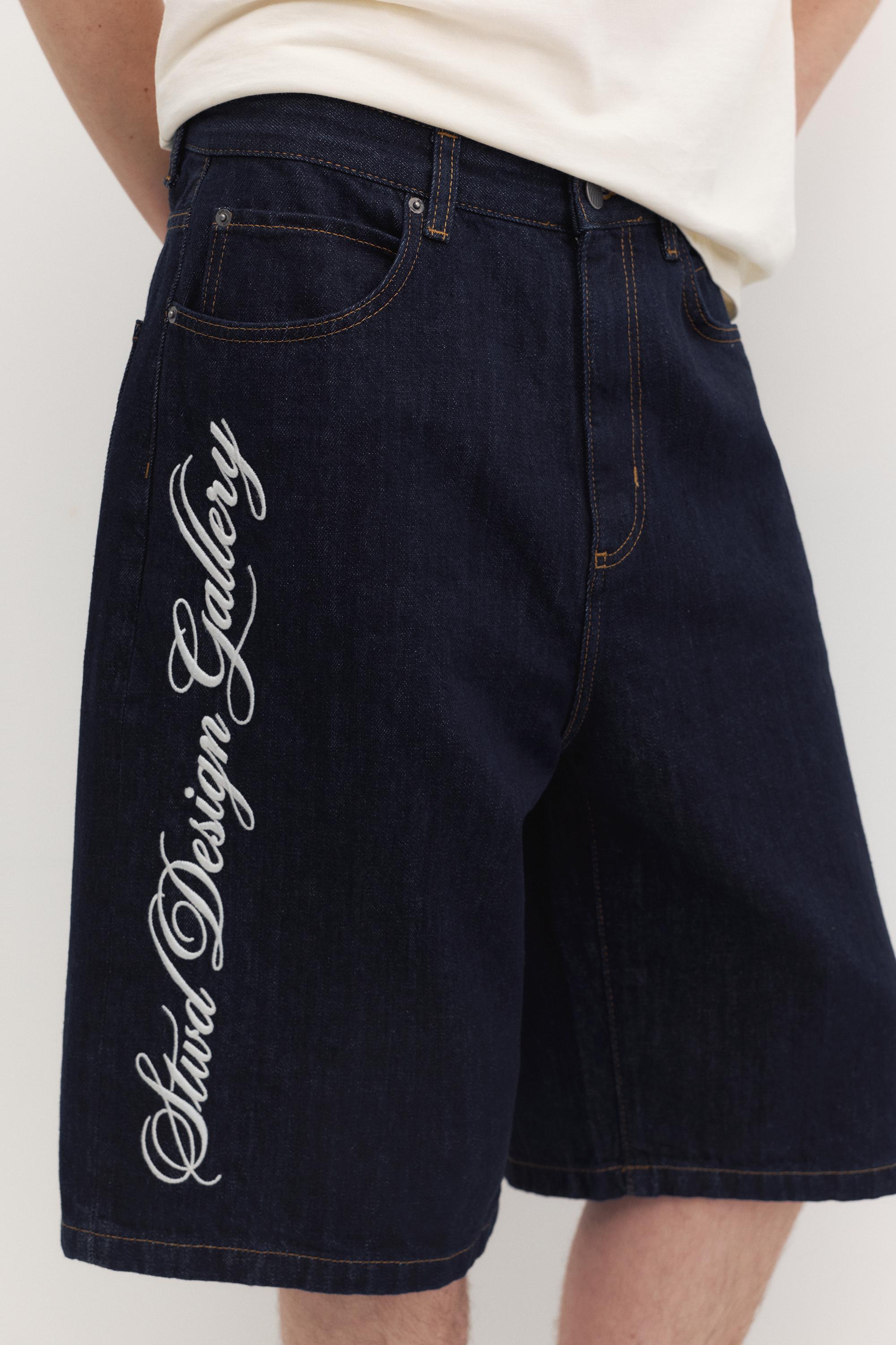 Text skater denim Bermuda shorts — Navy