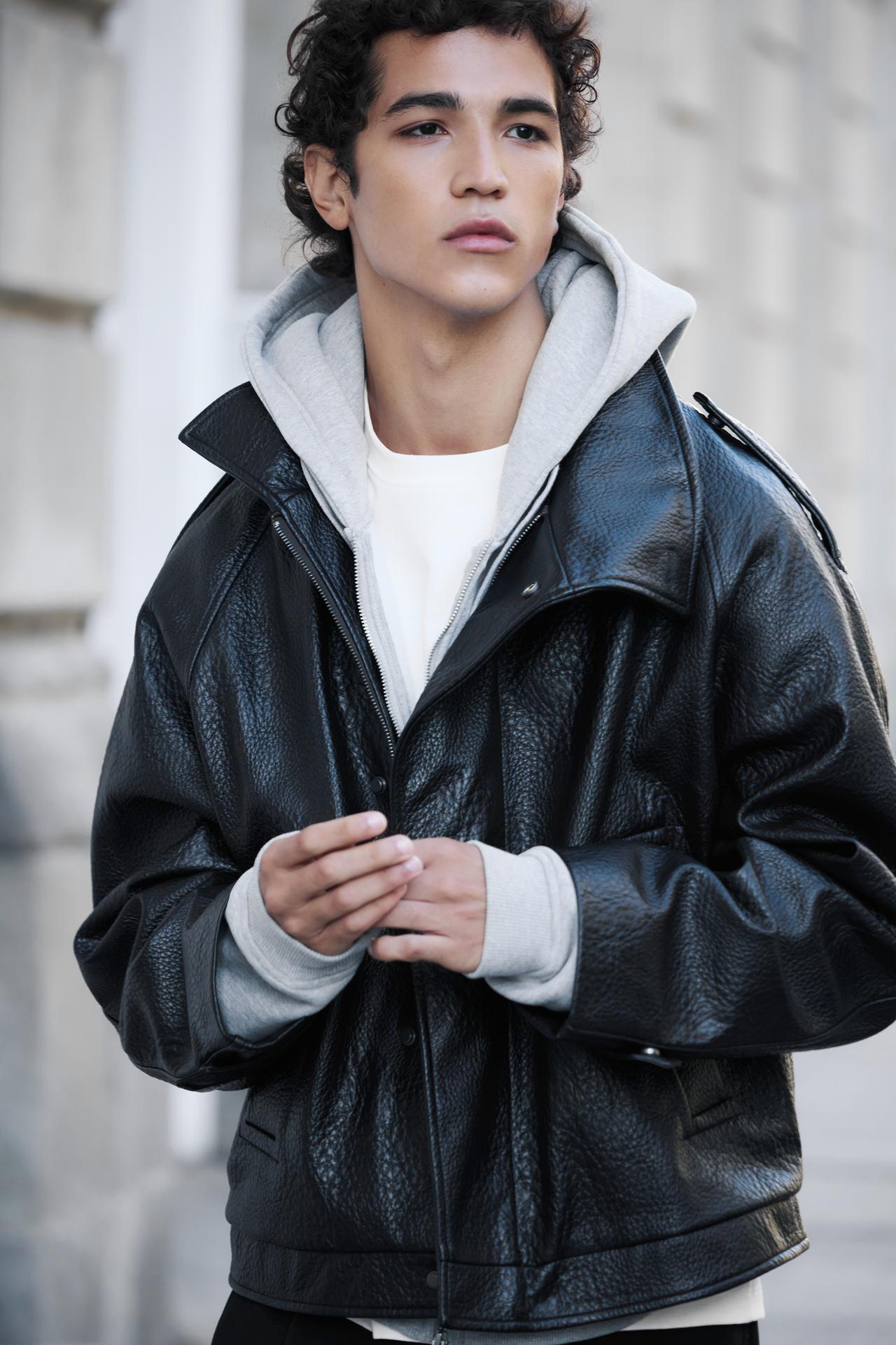 Textured leather effect jacket — Black