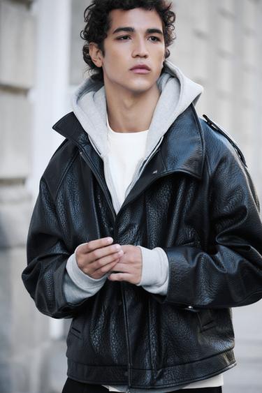 Textured leather effect jacket — Black 1
