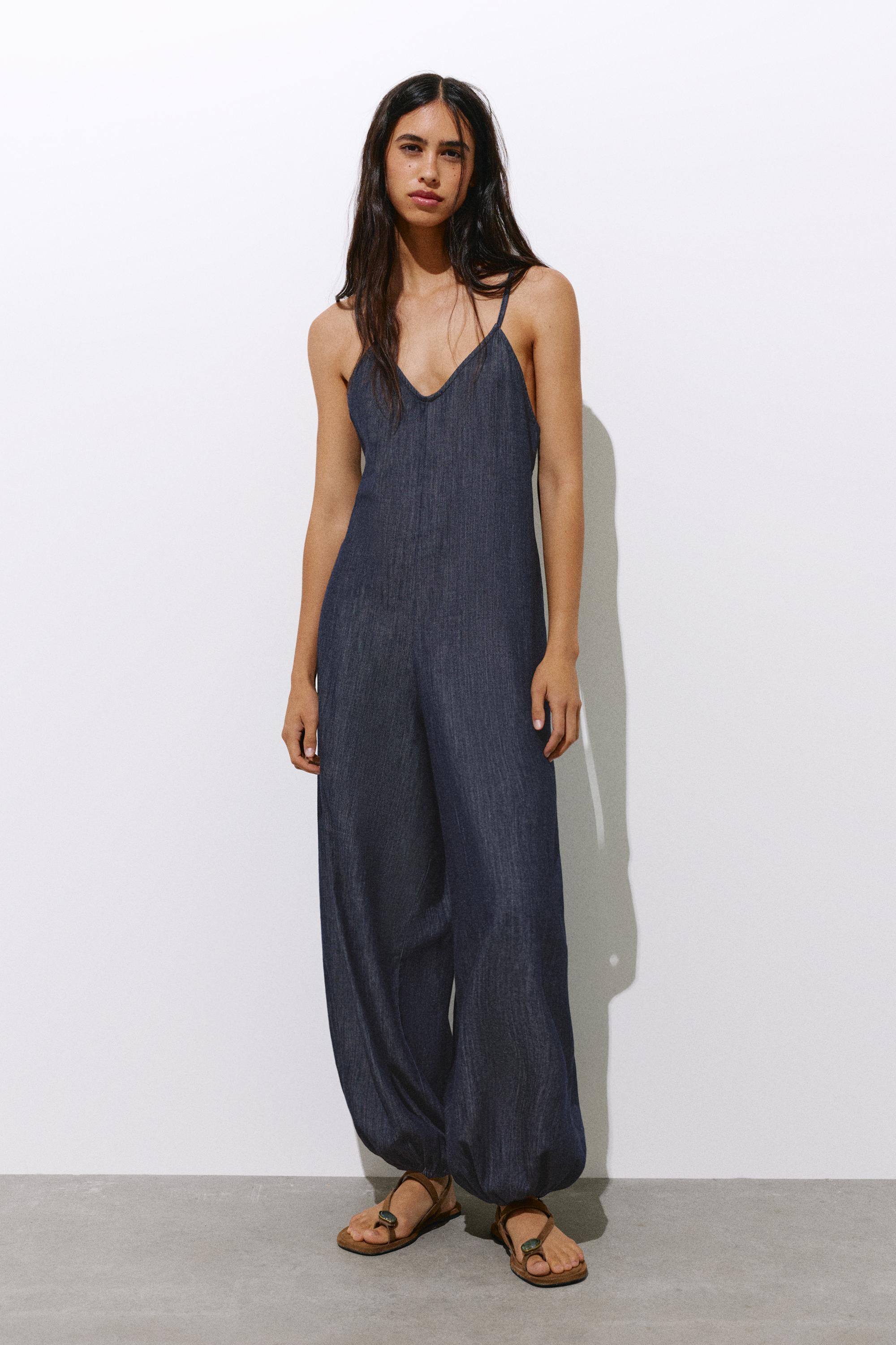 Denim jumpsuit with straps — Navy