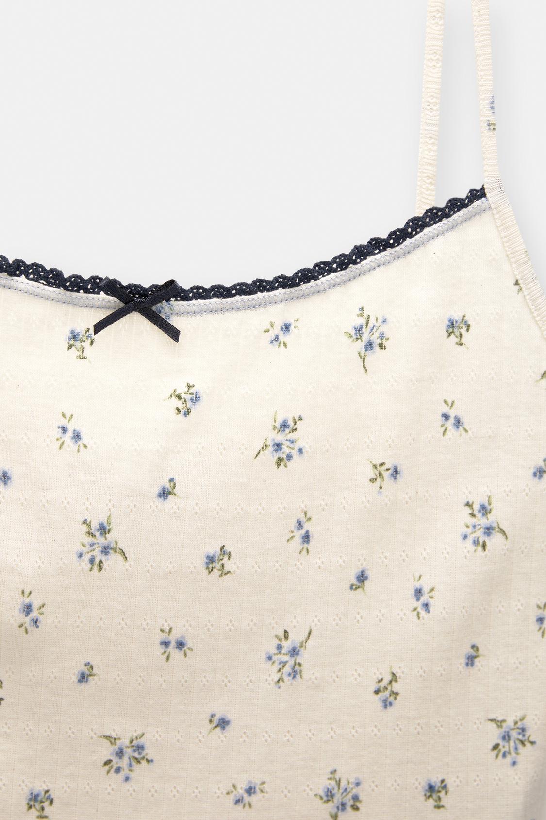 Strappy floral lace-trimmed top - pull&bear