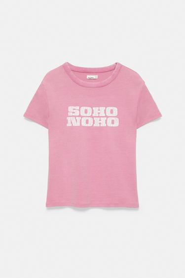 Crackled text graphic T-shirt — Pink 5
