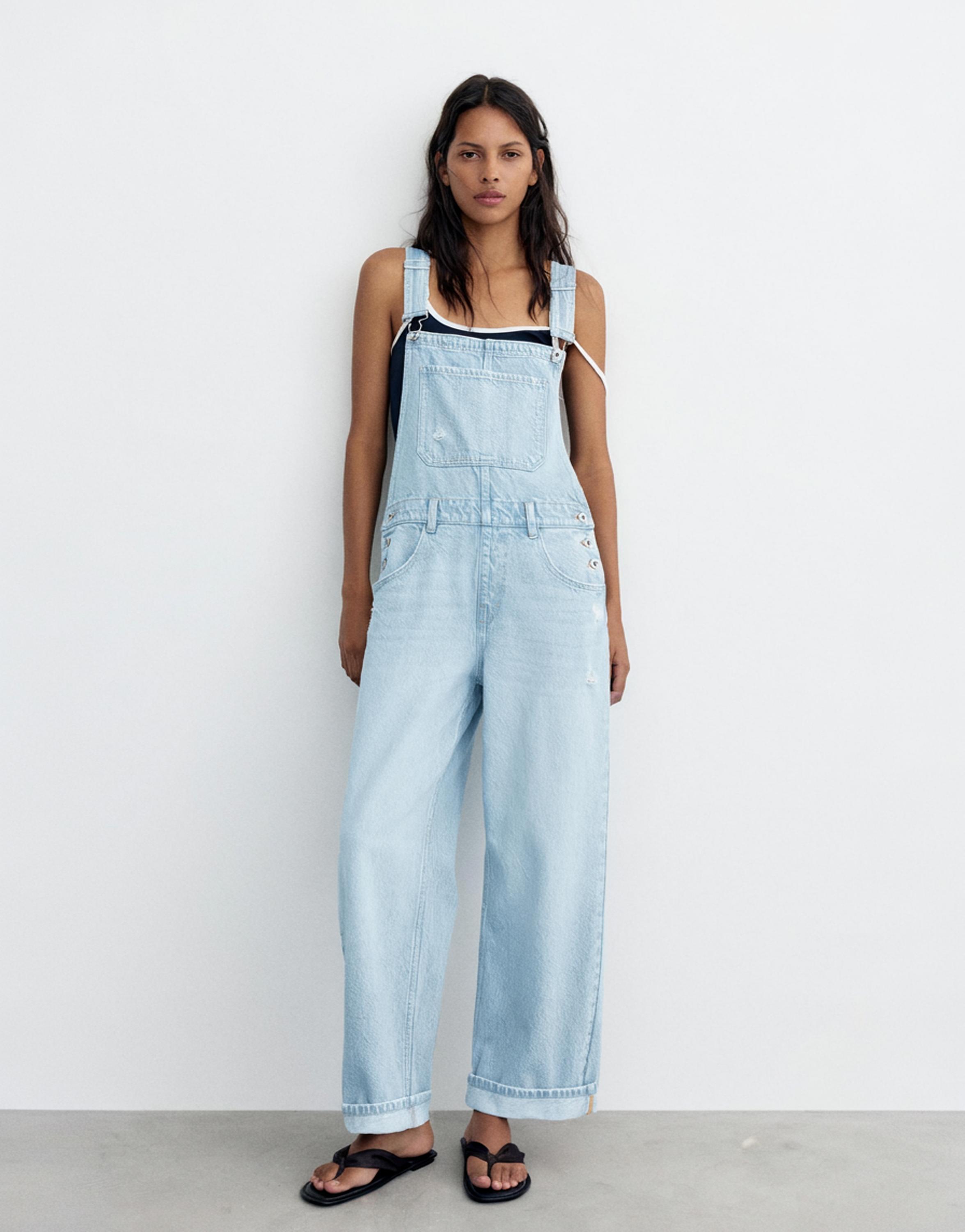 Long denim dungarees — Pale blue
