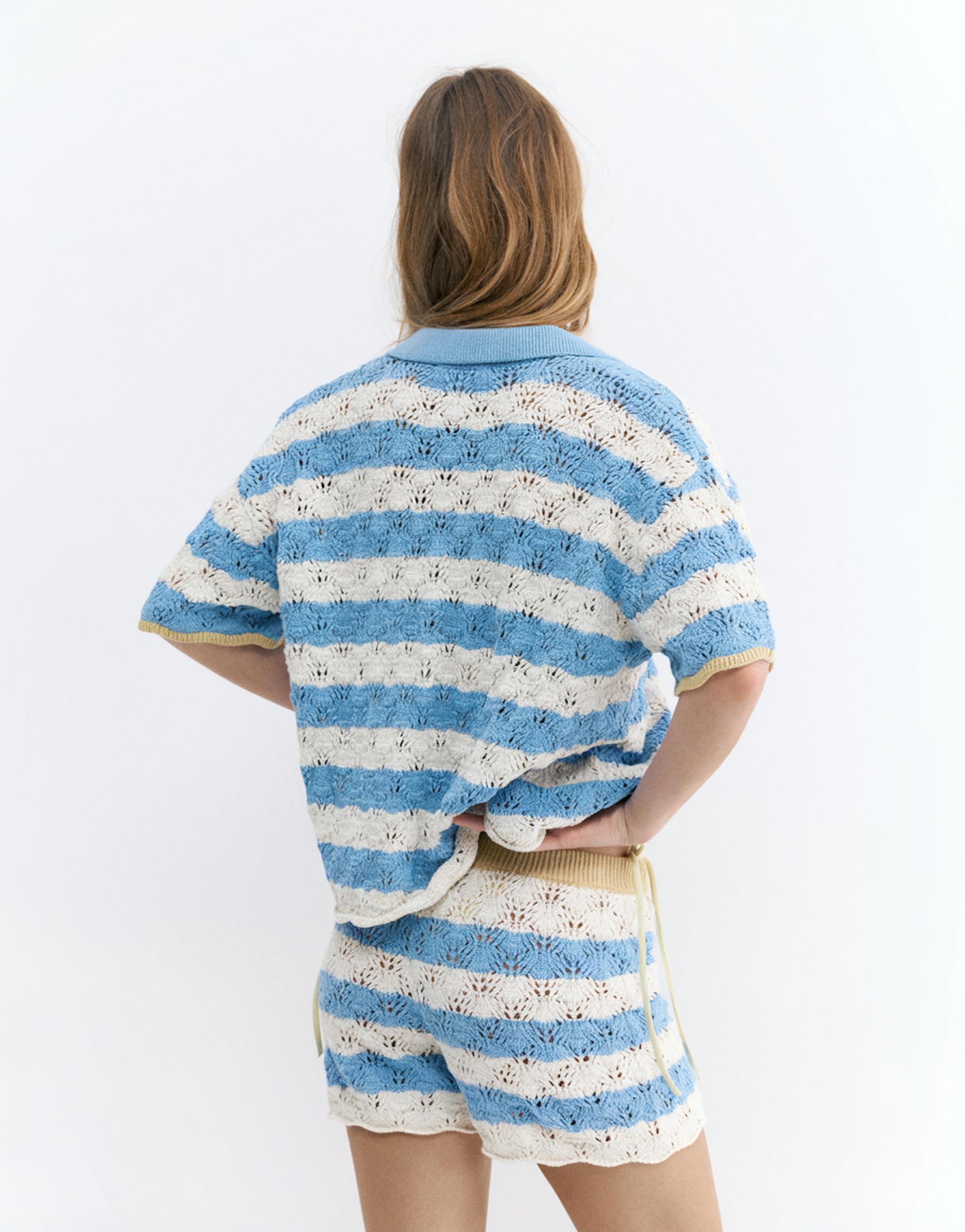 Kroşe çizgili polo tişört - Görsel 10