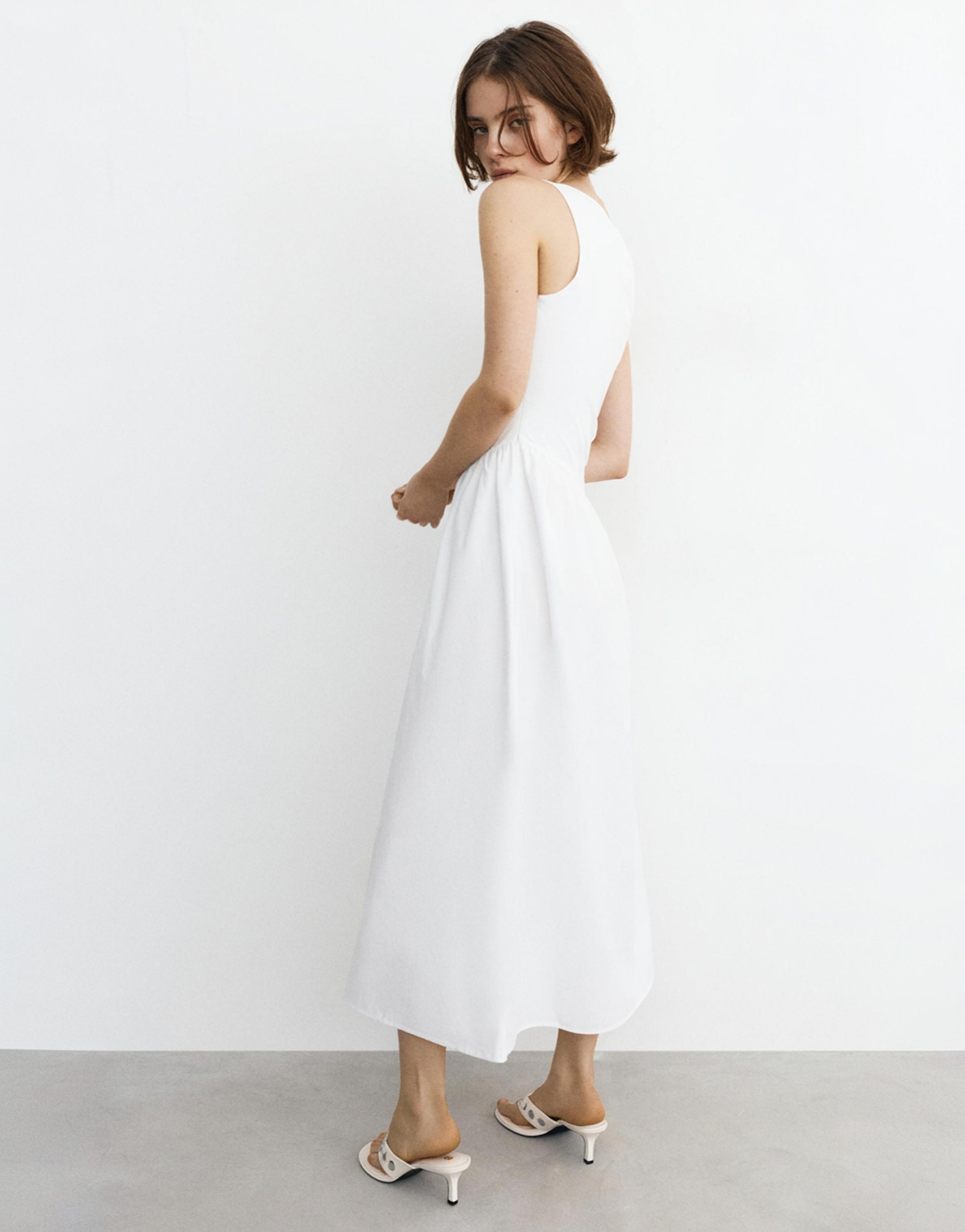 Poplin midi dress — White