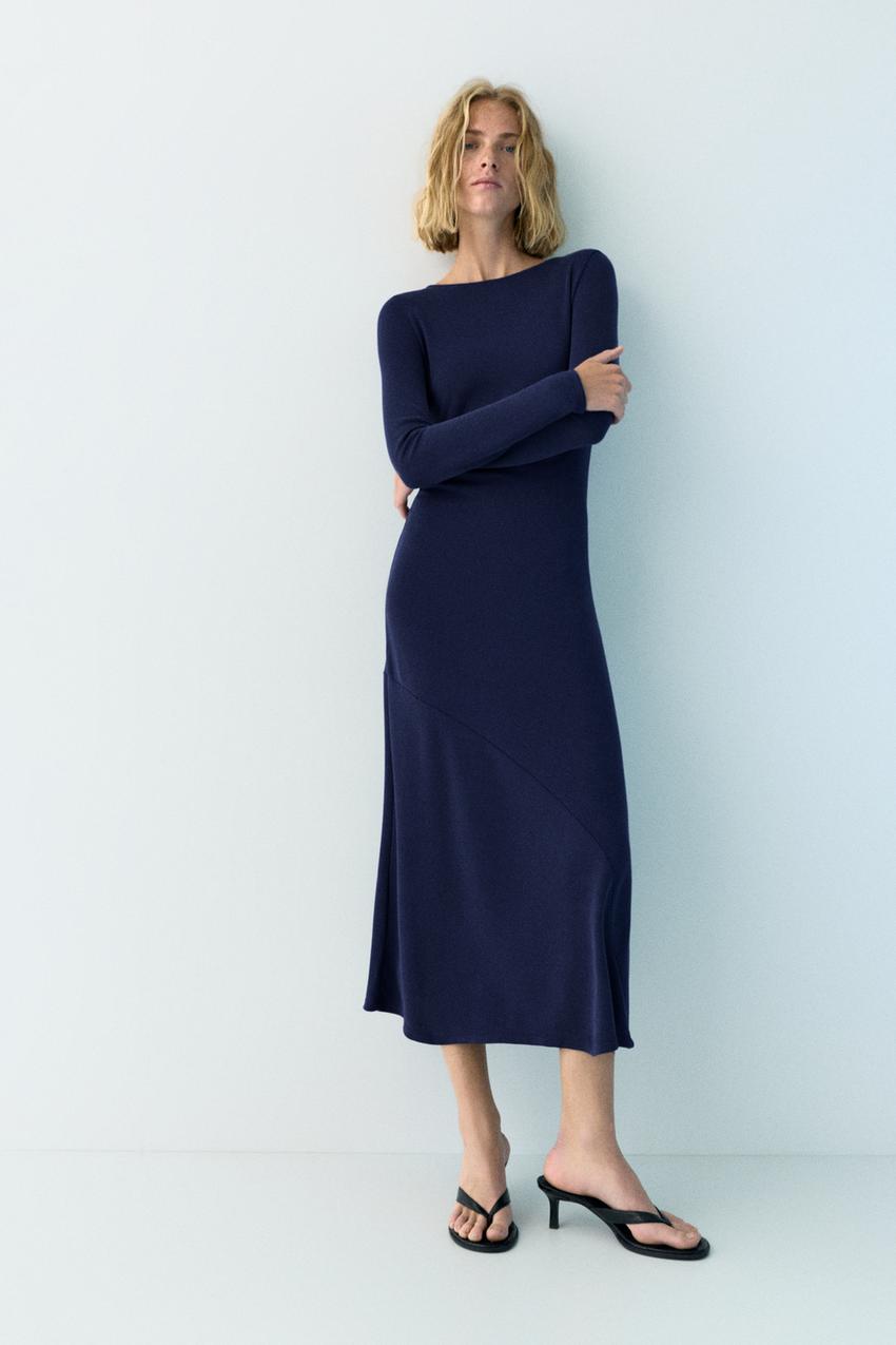 Pull&Bear Draped Flowy Cupro Midi Dress