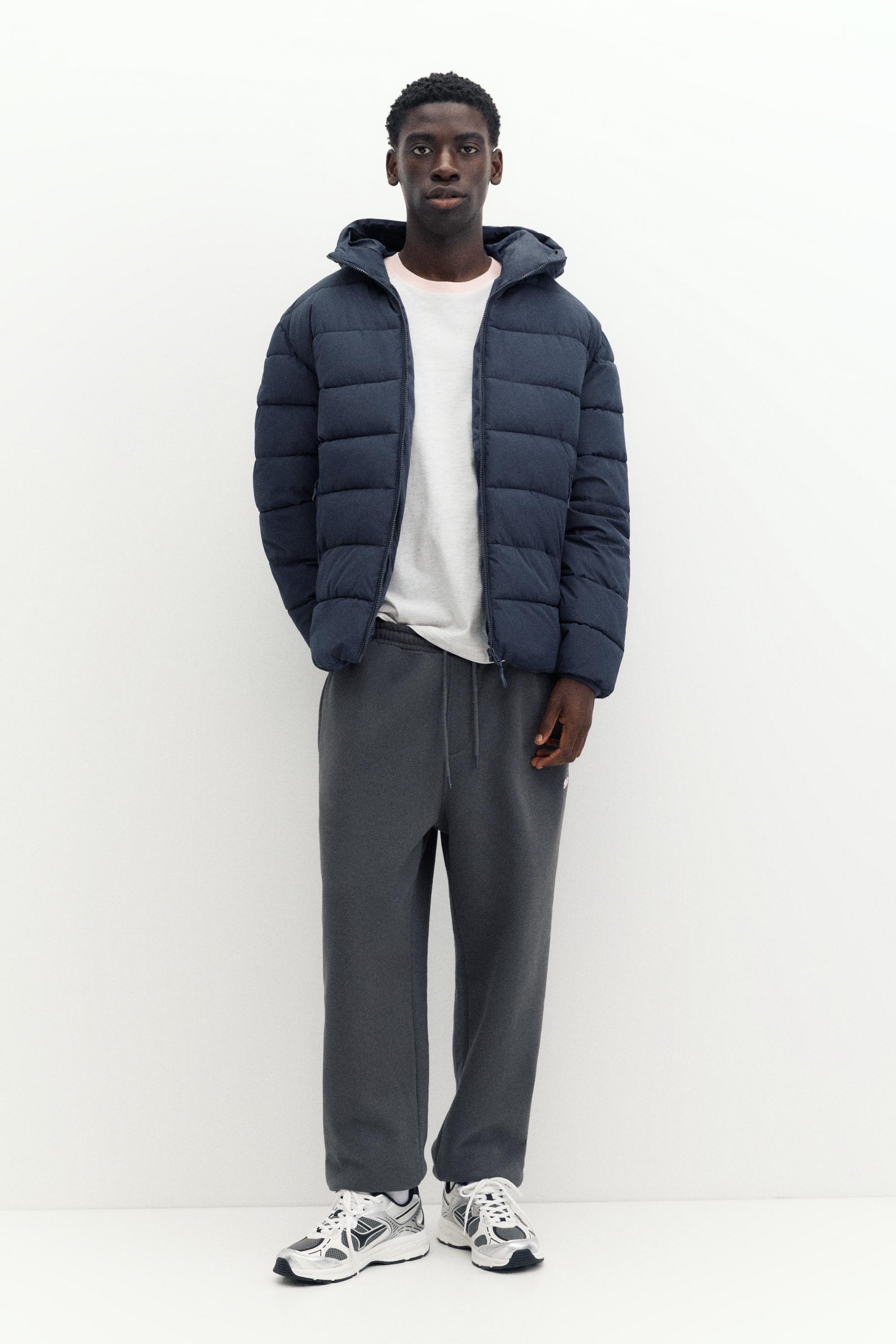 Puffer jacket with hood — Dark blue