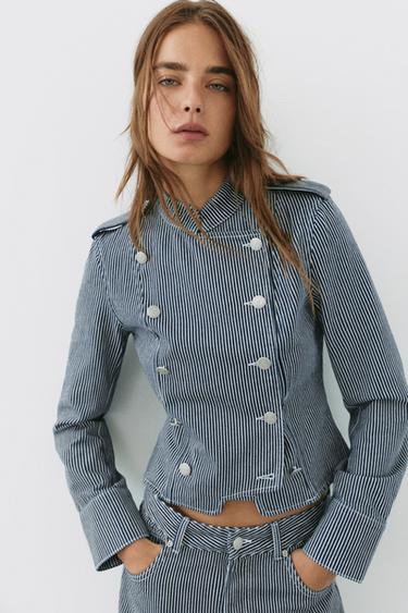 Striped buttoned denim jacket — Dark blue 2
