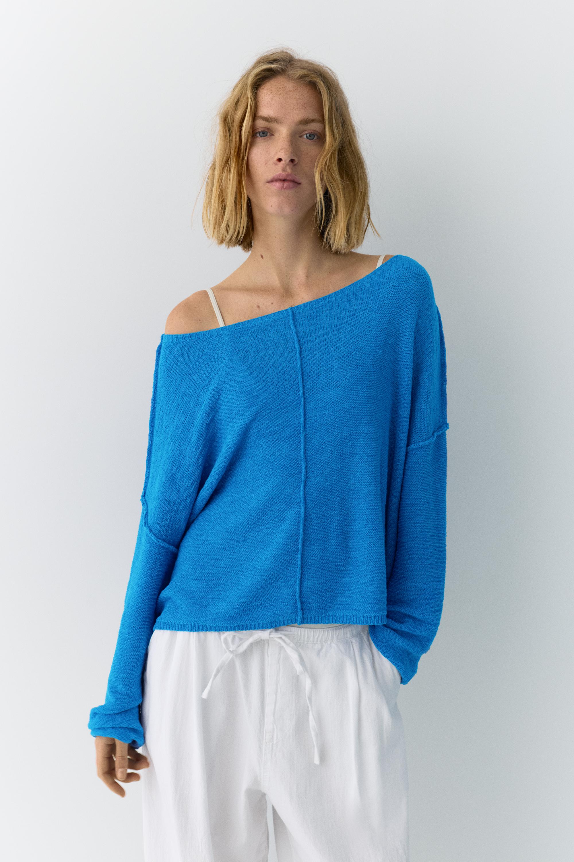 Asimetrik ince örgü kazak - Görsel 10