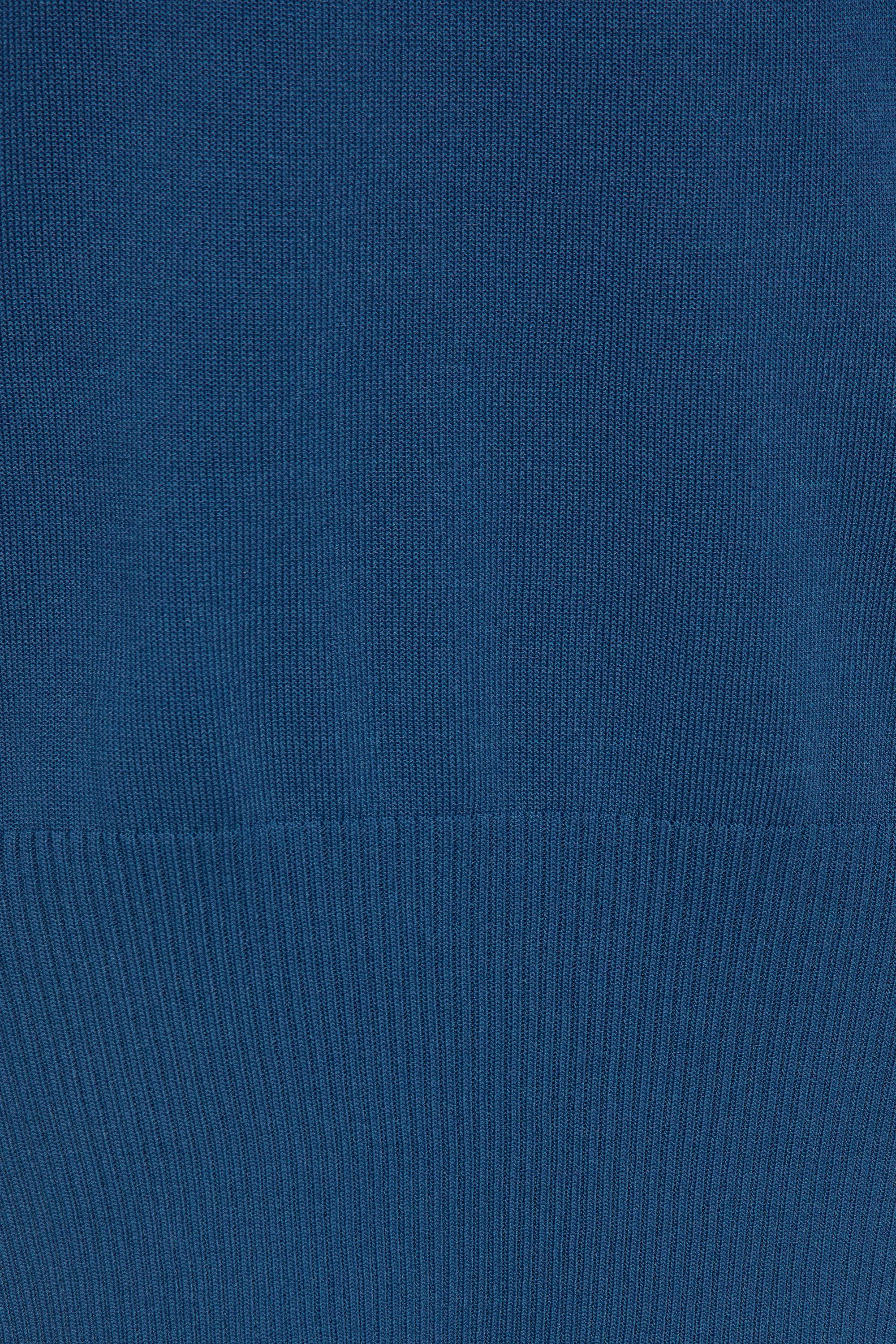 Short sleeve asymmetric knit top — Indigo