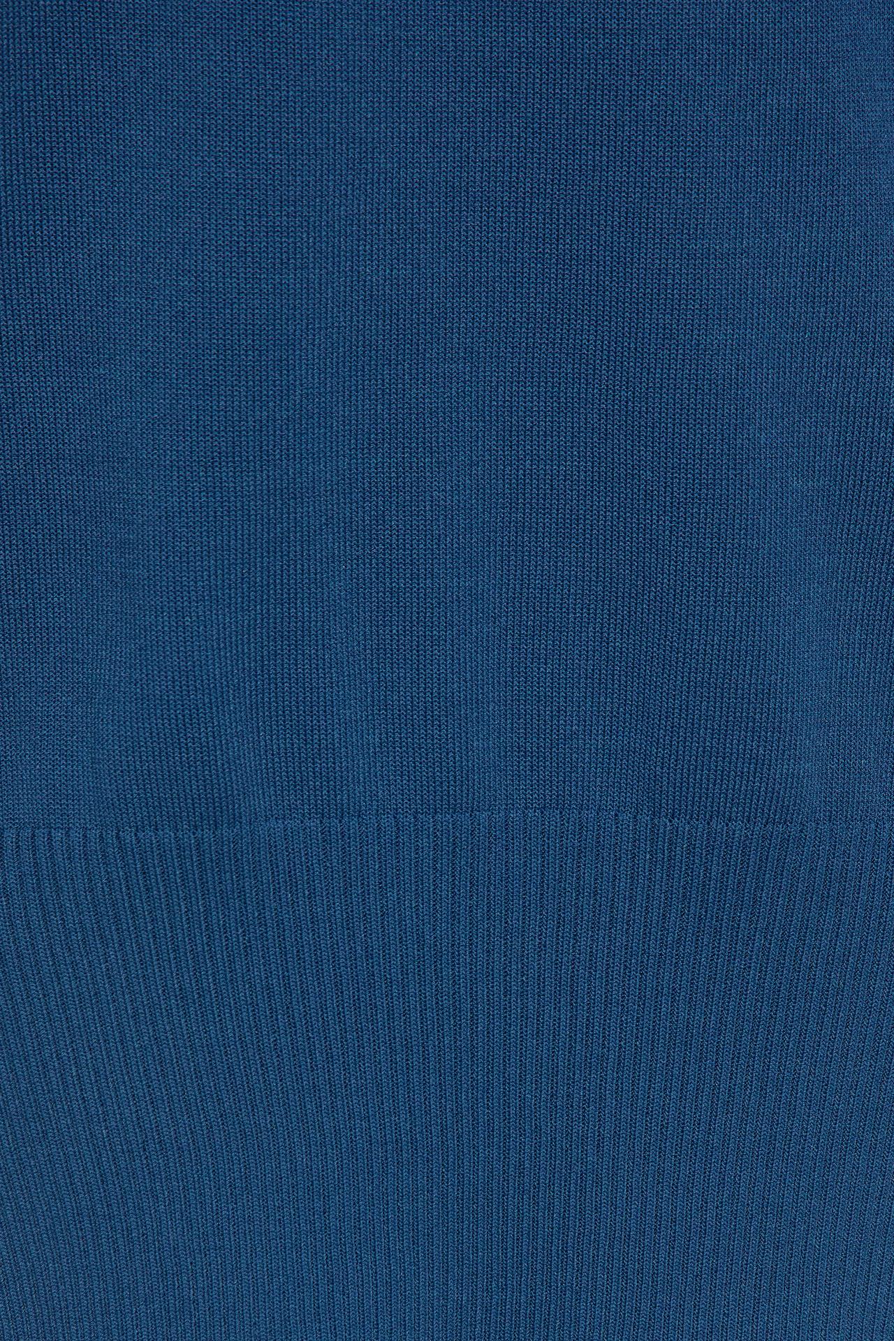 Short sleeve asymmetric knit top — Indigo