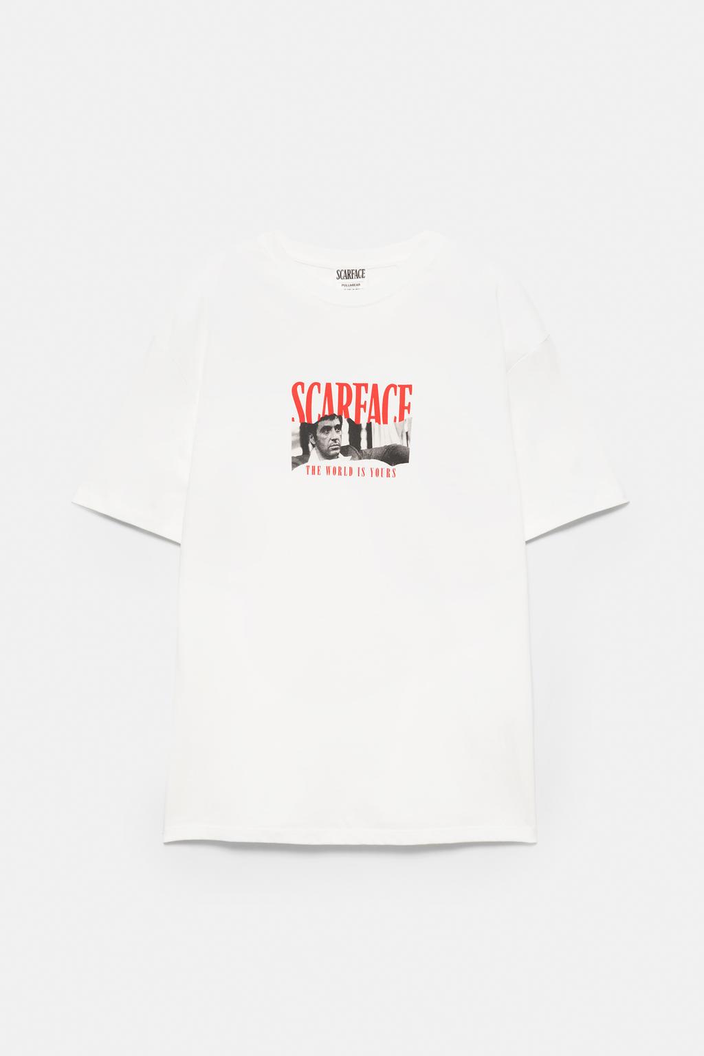 Playera blanca Scarface PULL&BEAR
