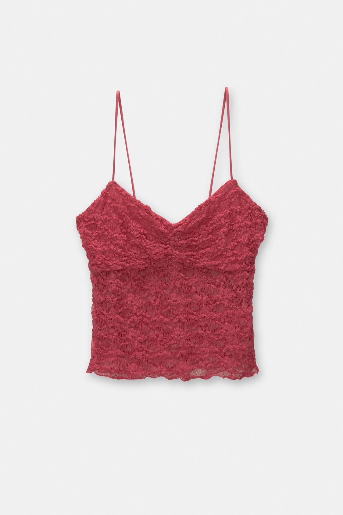 Gathered lace camisole top - pull&bear