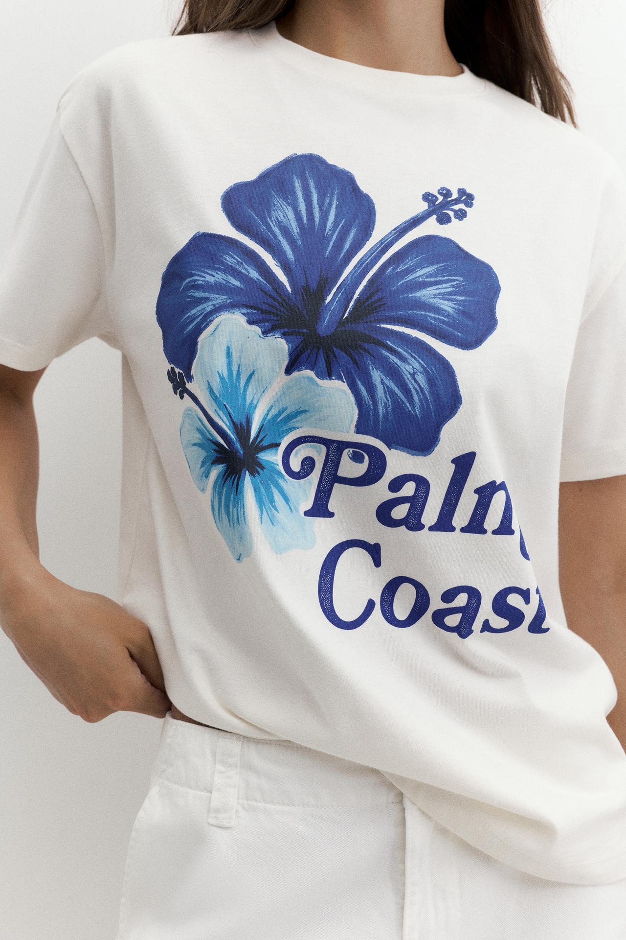 Floral slogan T-shirt — Ice