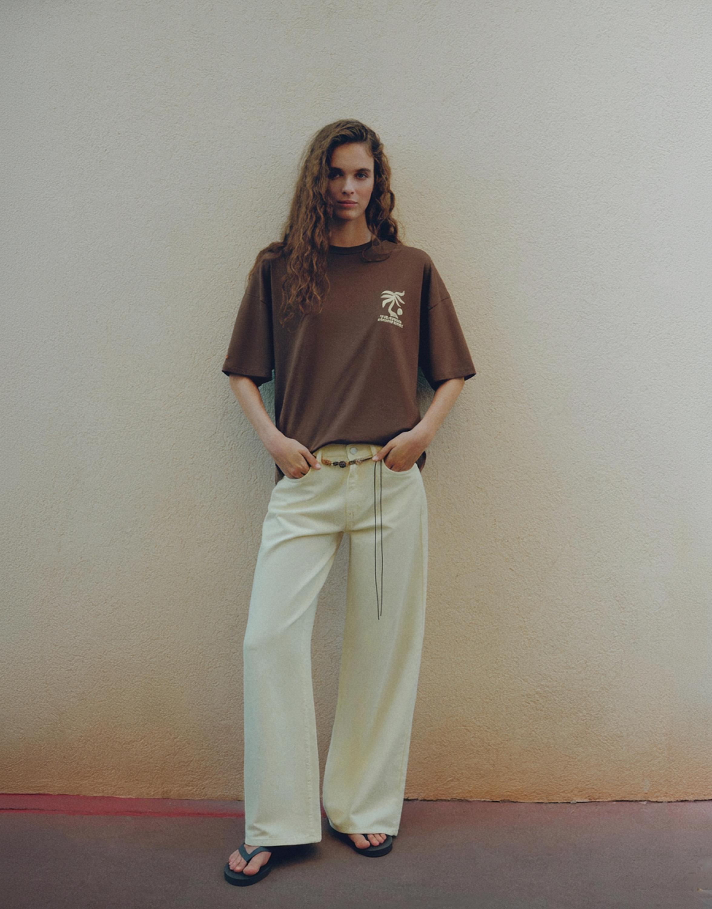 Brown palm tree graphic T-shirt — Brown