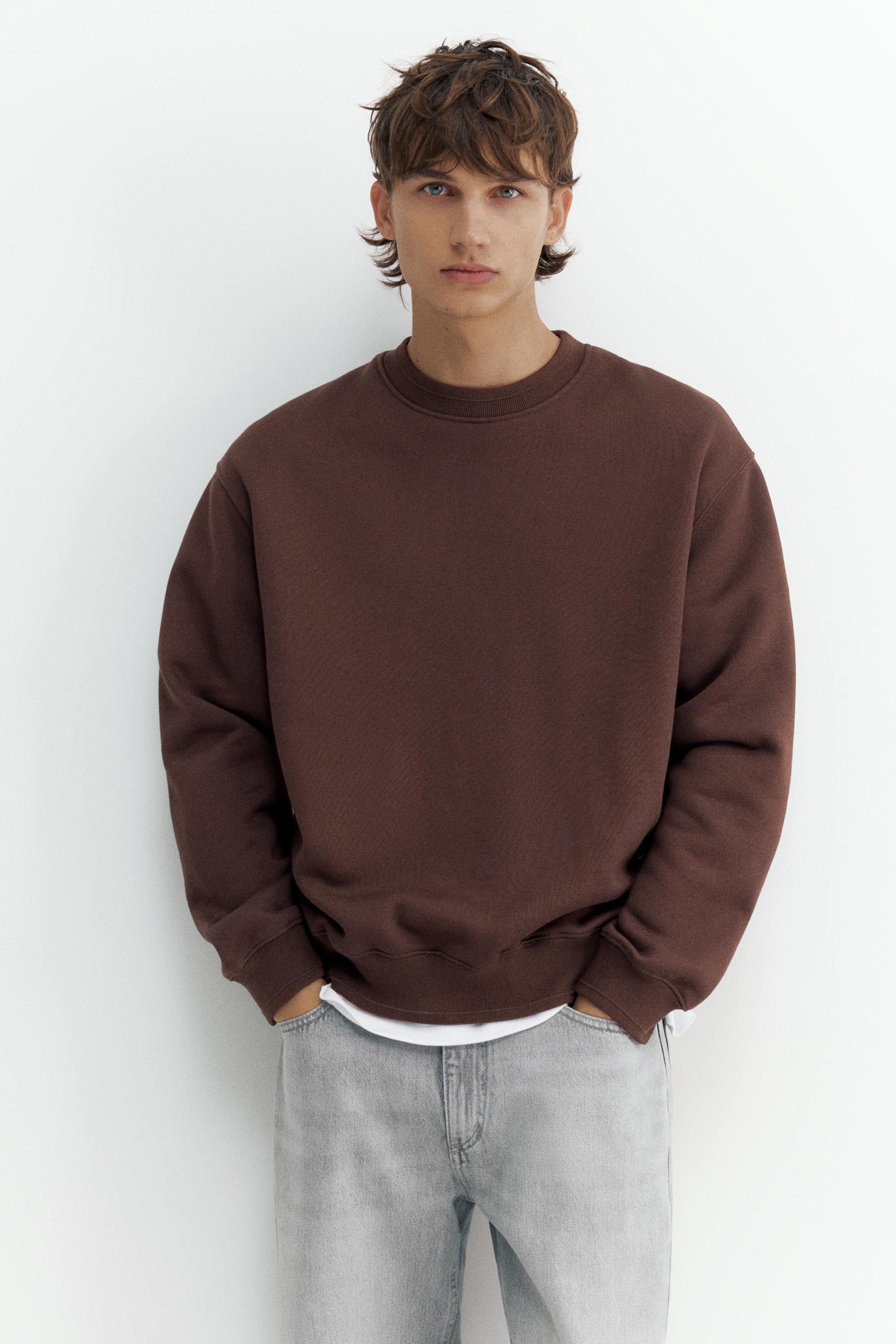 Relaxed fit round neck sweatshirt — Chocolate