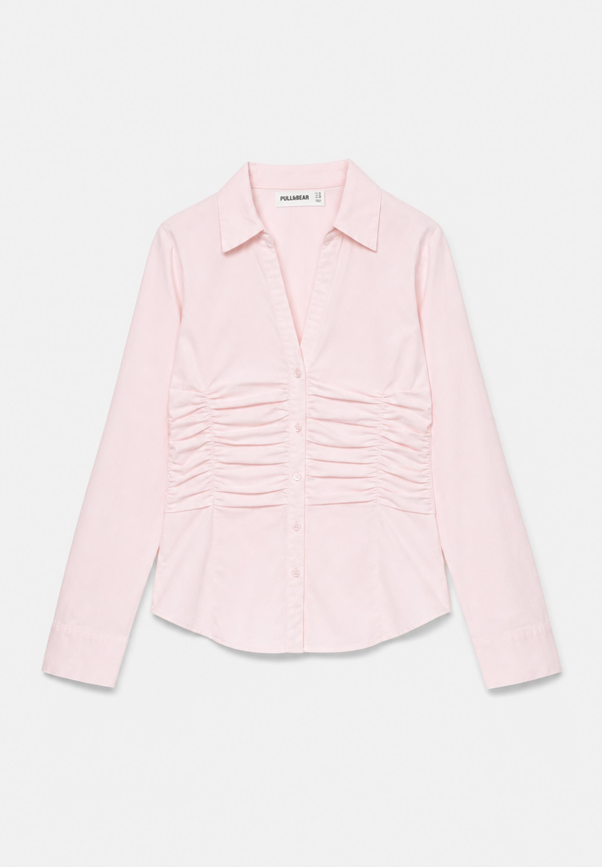 Fitted gathered poplin shirt — Pink