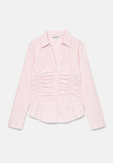 Fitted gathered poplin shirt — Pink 5