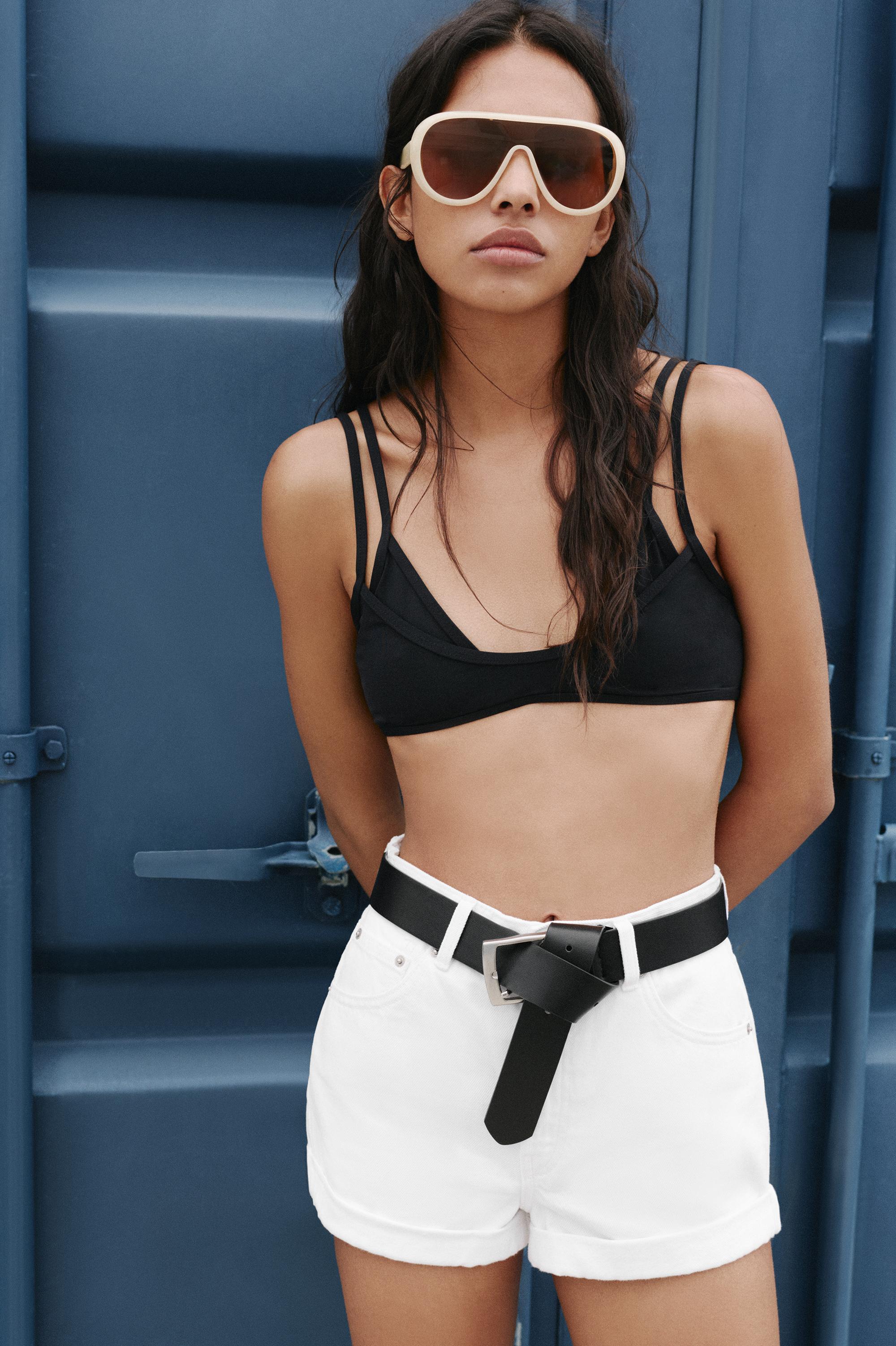 Denim mom fit shorts with turn-up hems — White
