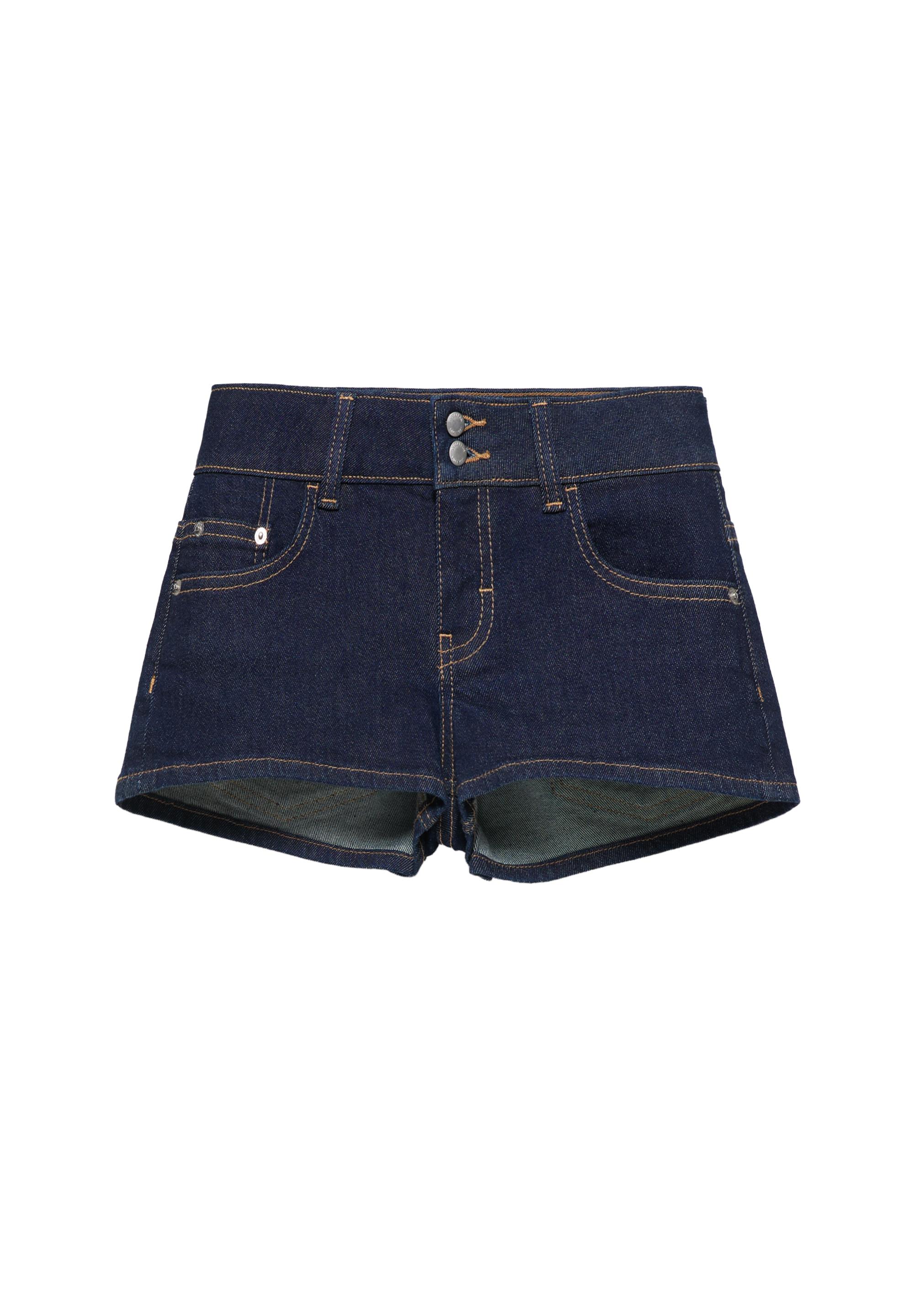 Double-button mini denim shorts