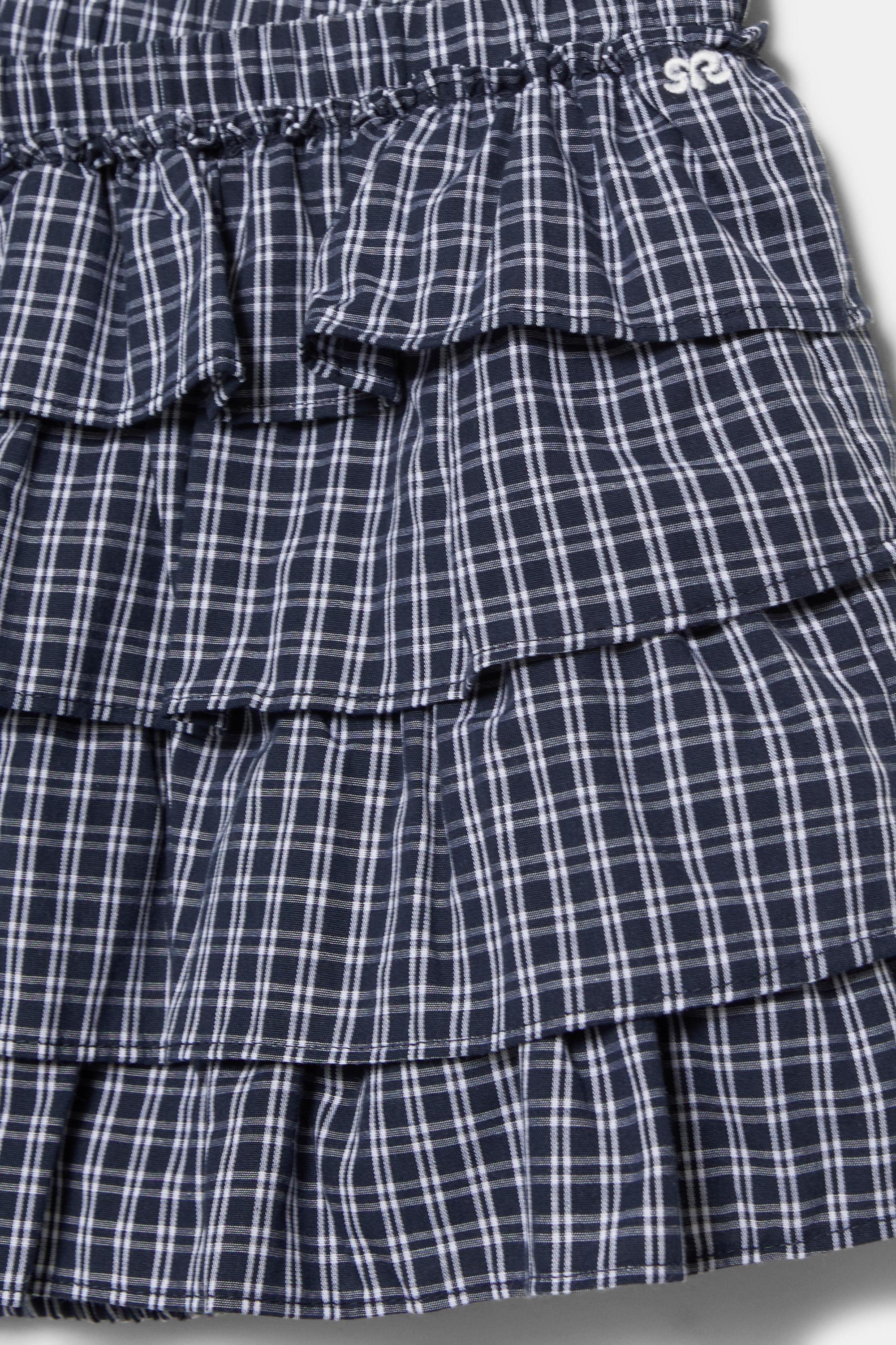 Kareli fırfırlı şort etek - Görsel 2