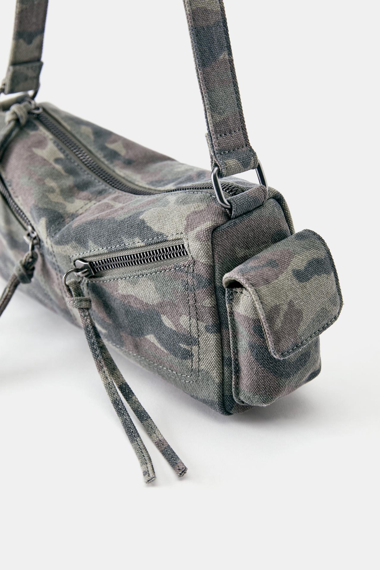 Printed multipocket shoulder bag — Khaki