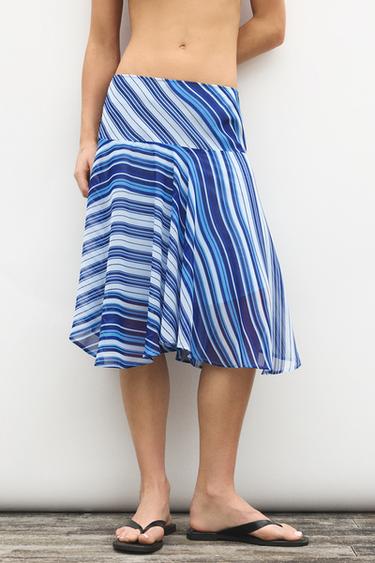 Asymmetric striped midi skirt — Deep blue 3