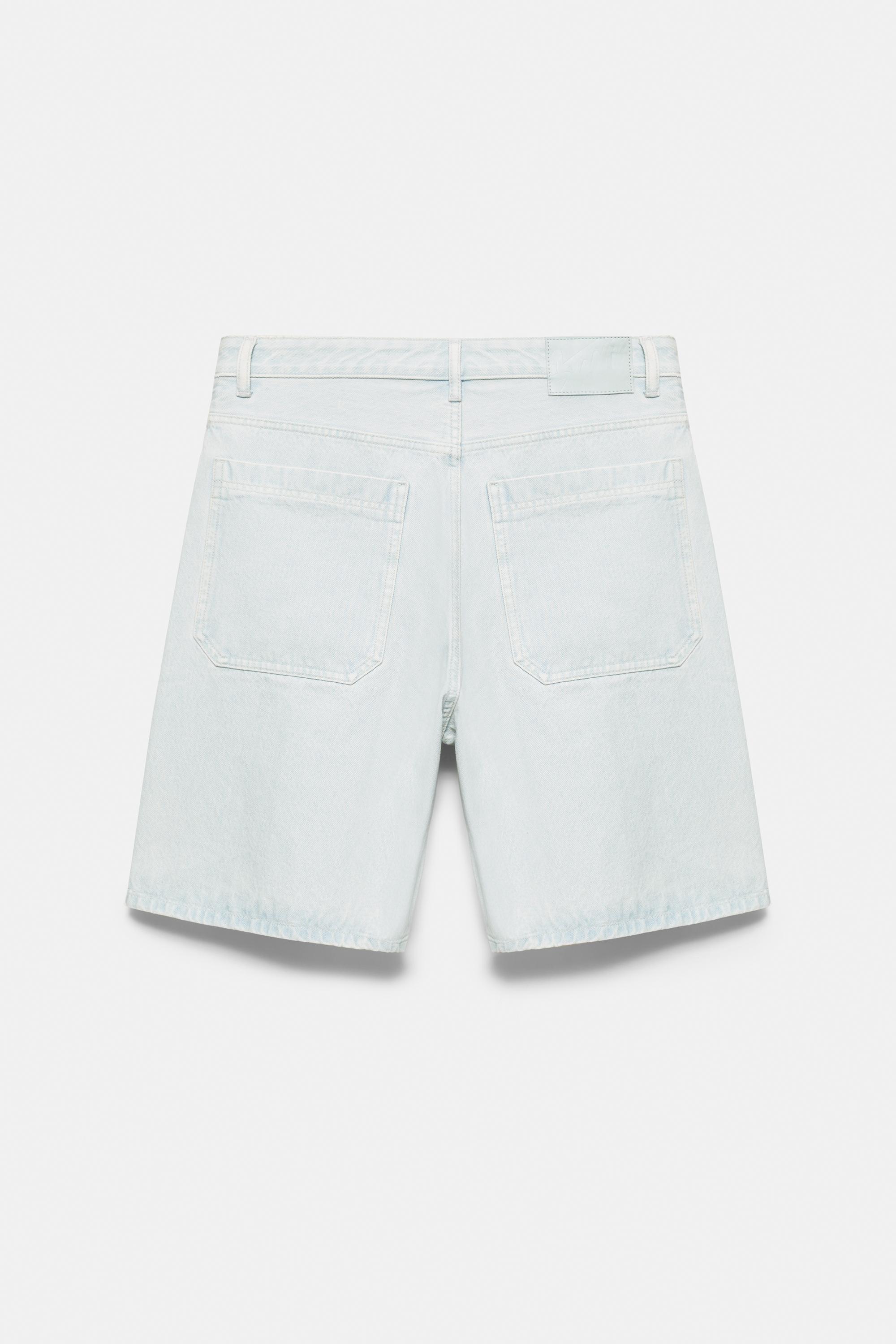 Baggy denim Bermuda shorts with seam detail — Pale indigo