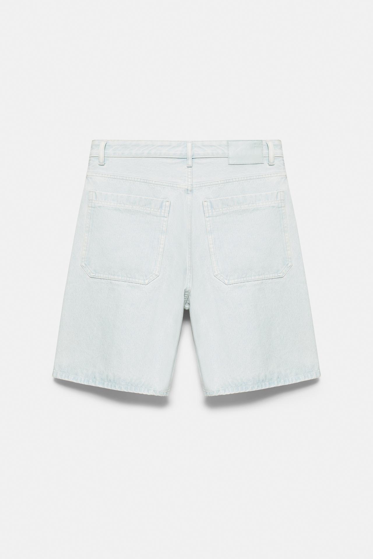 Baggy denim Bermuda shorts with seam detail — Pale indigo