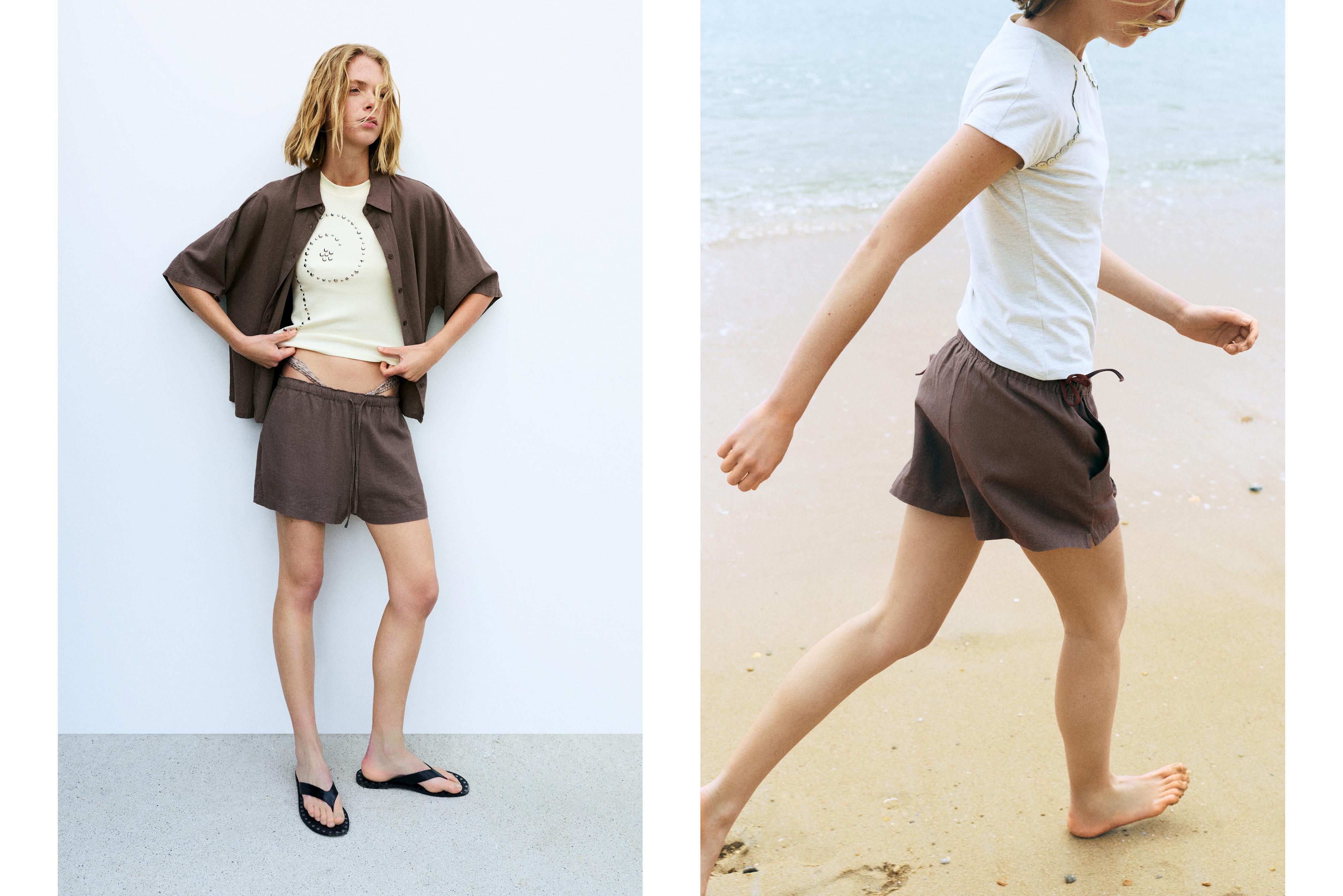 Linen blend shorts — Pale brown