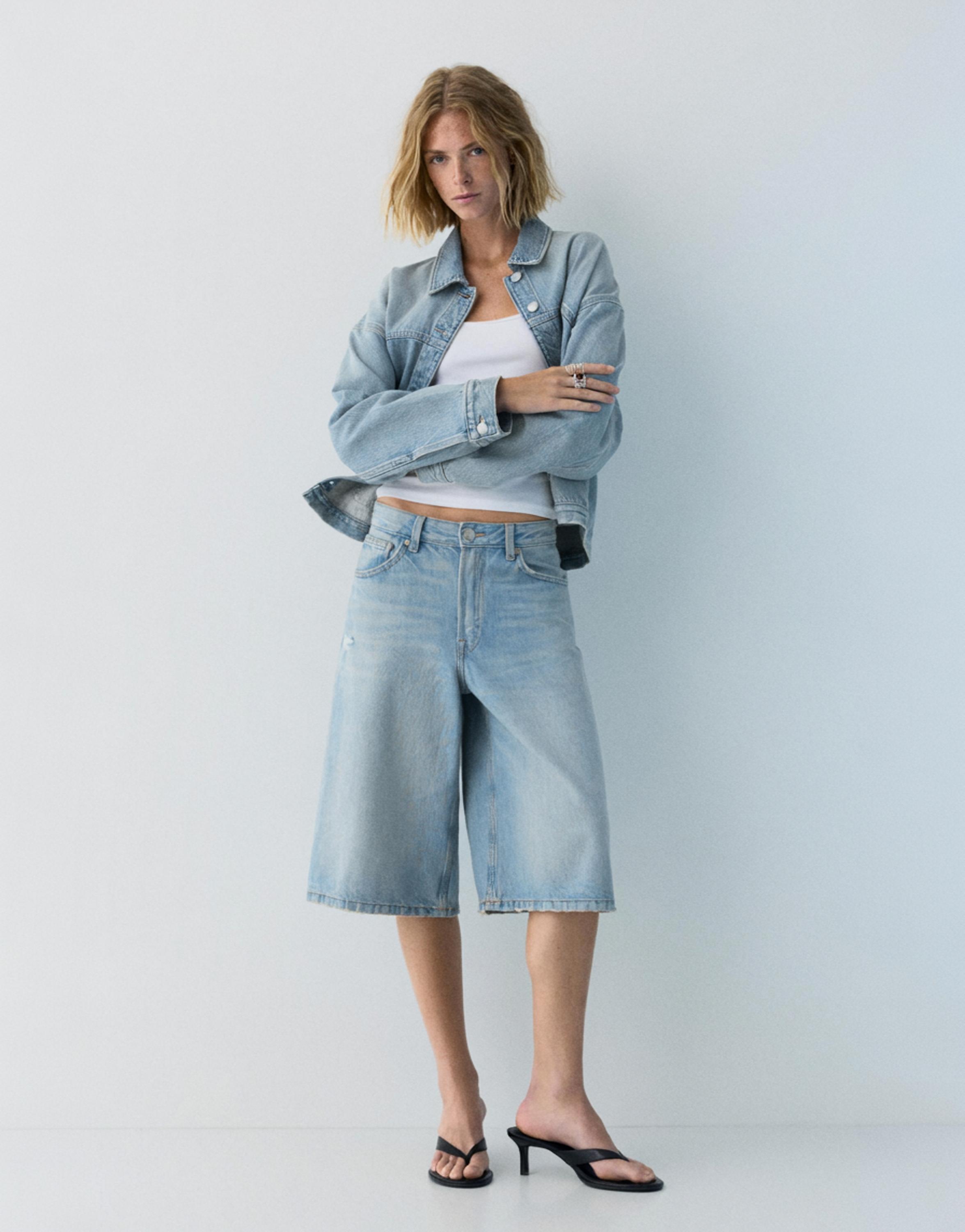 Düşük bel denim şort - Görsel 23