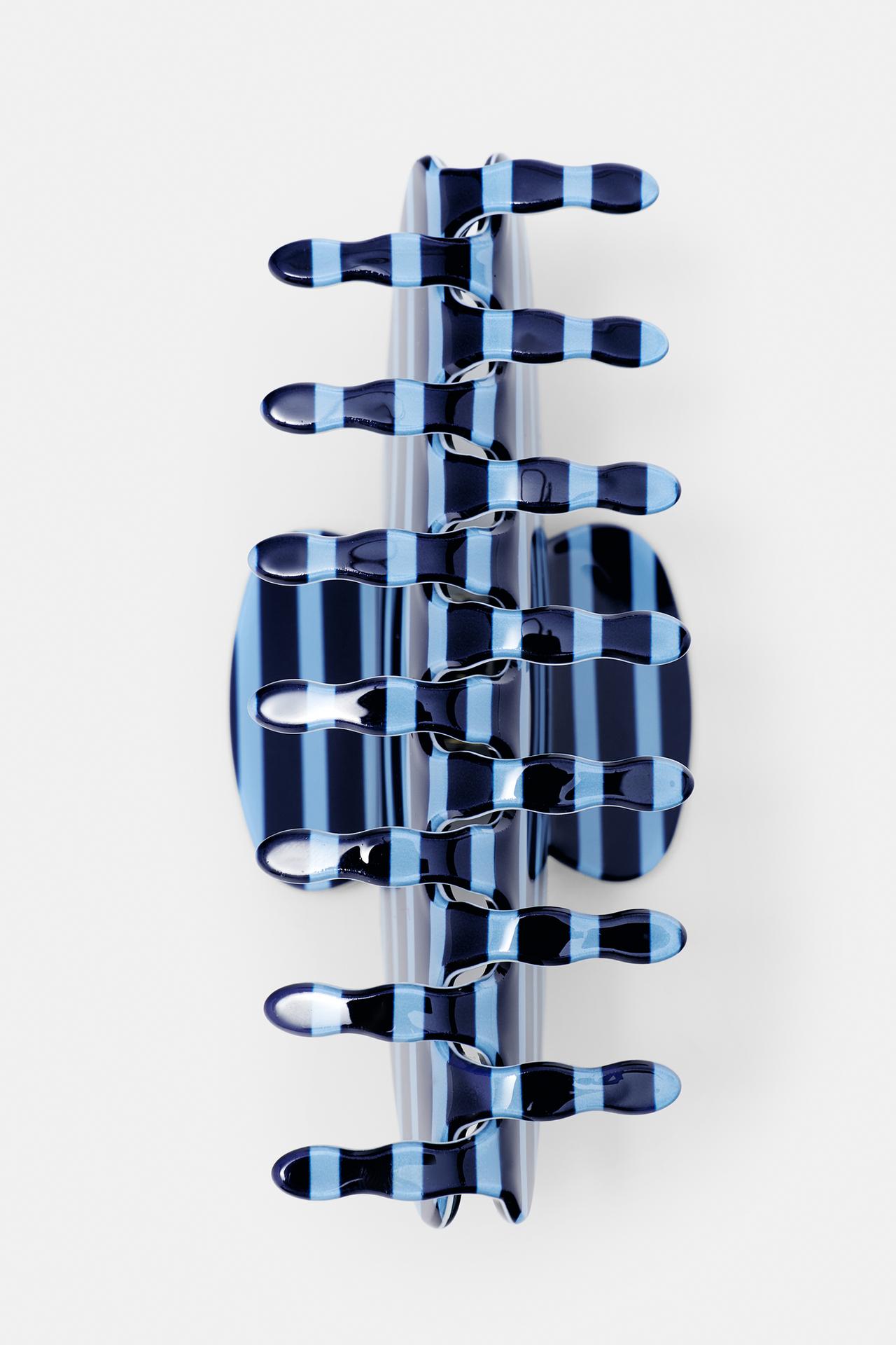 Striped hair clip — Blue
