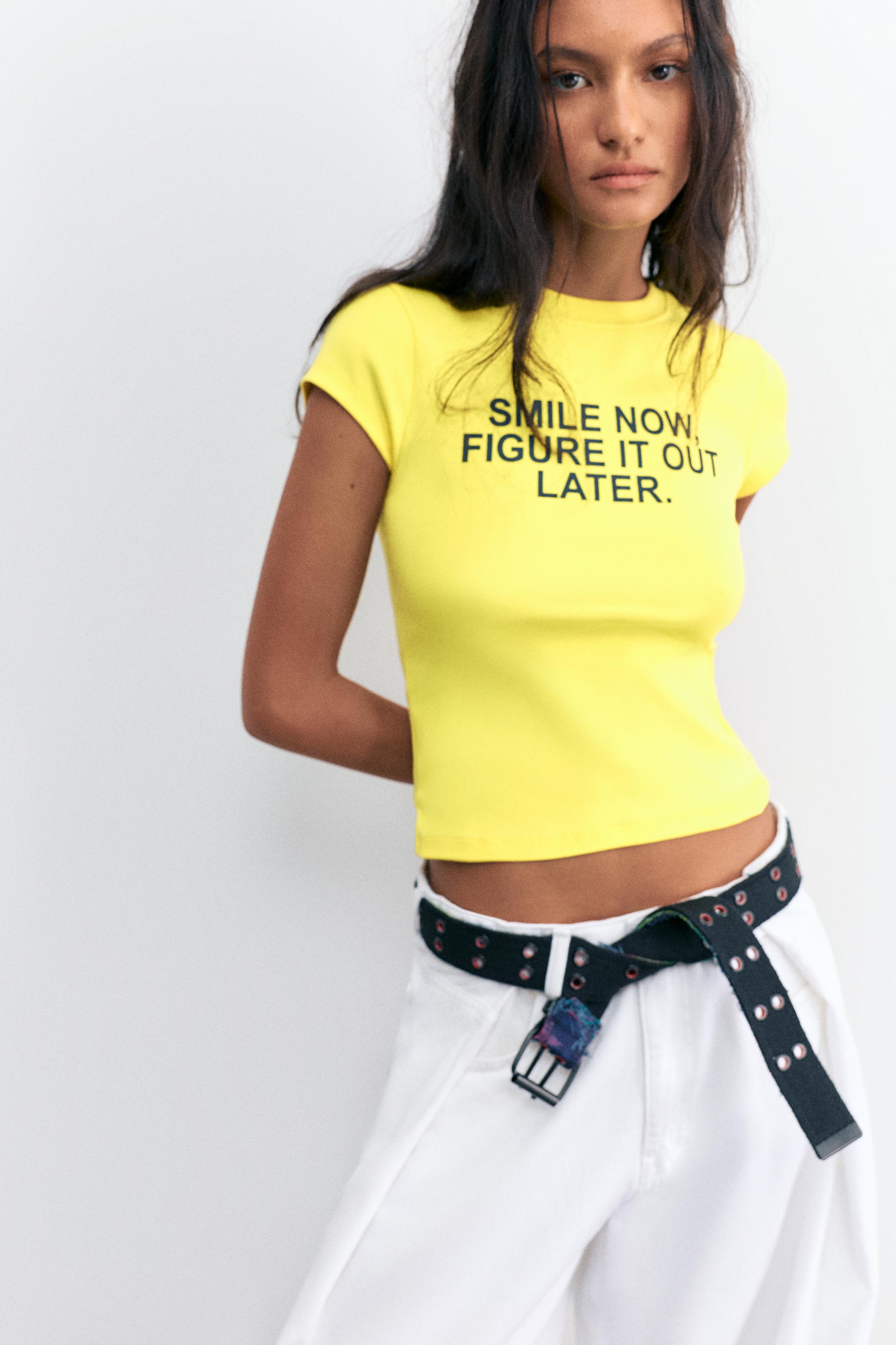 Smiley slogan T-shirt — Yellow