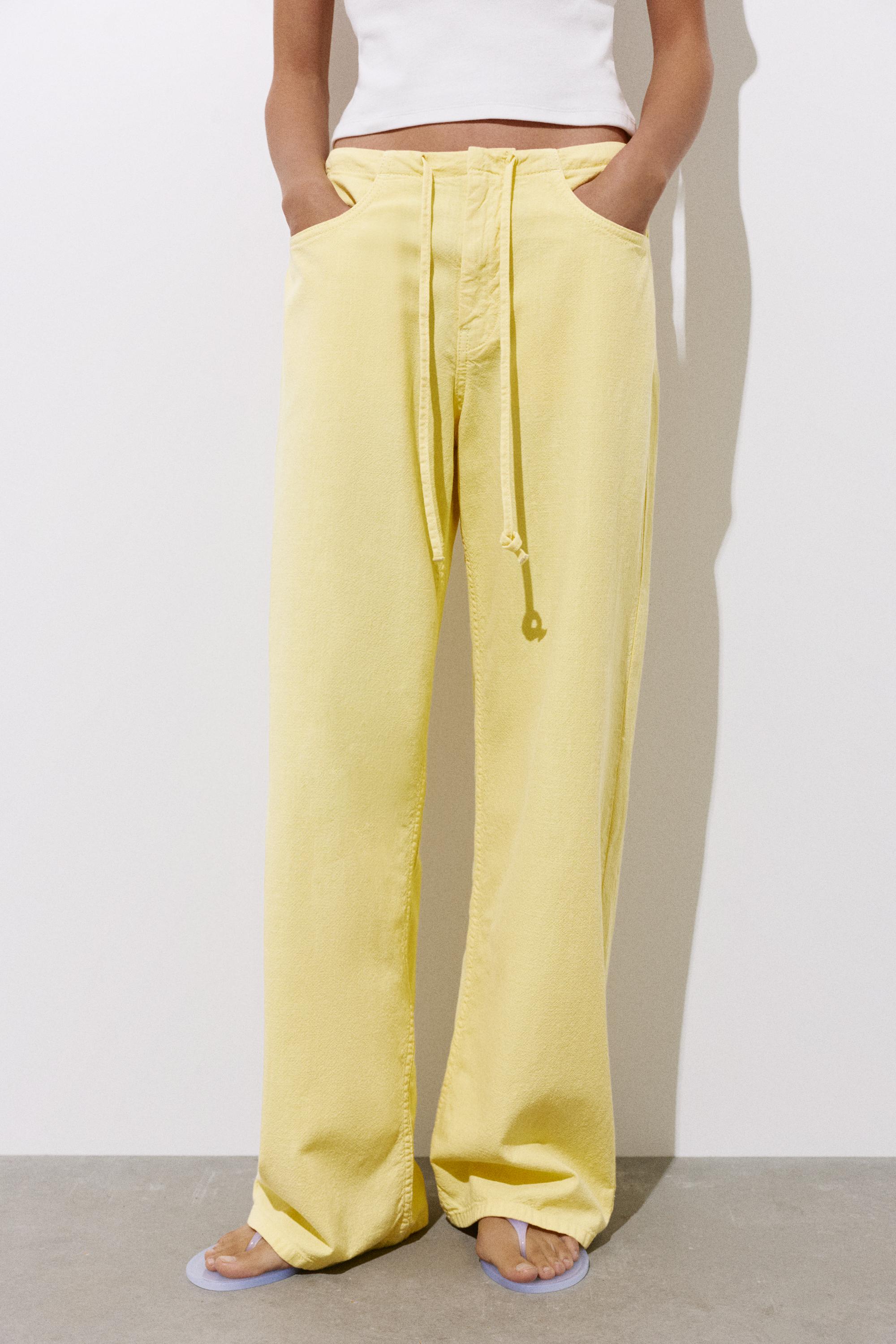 Yellow straight jeans with drawstring — Yellow