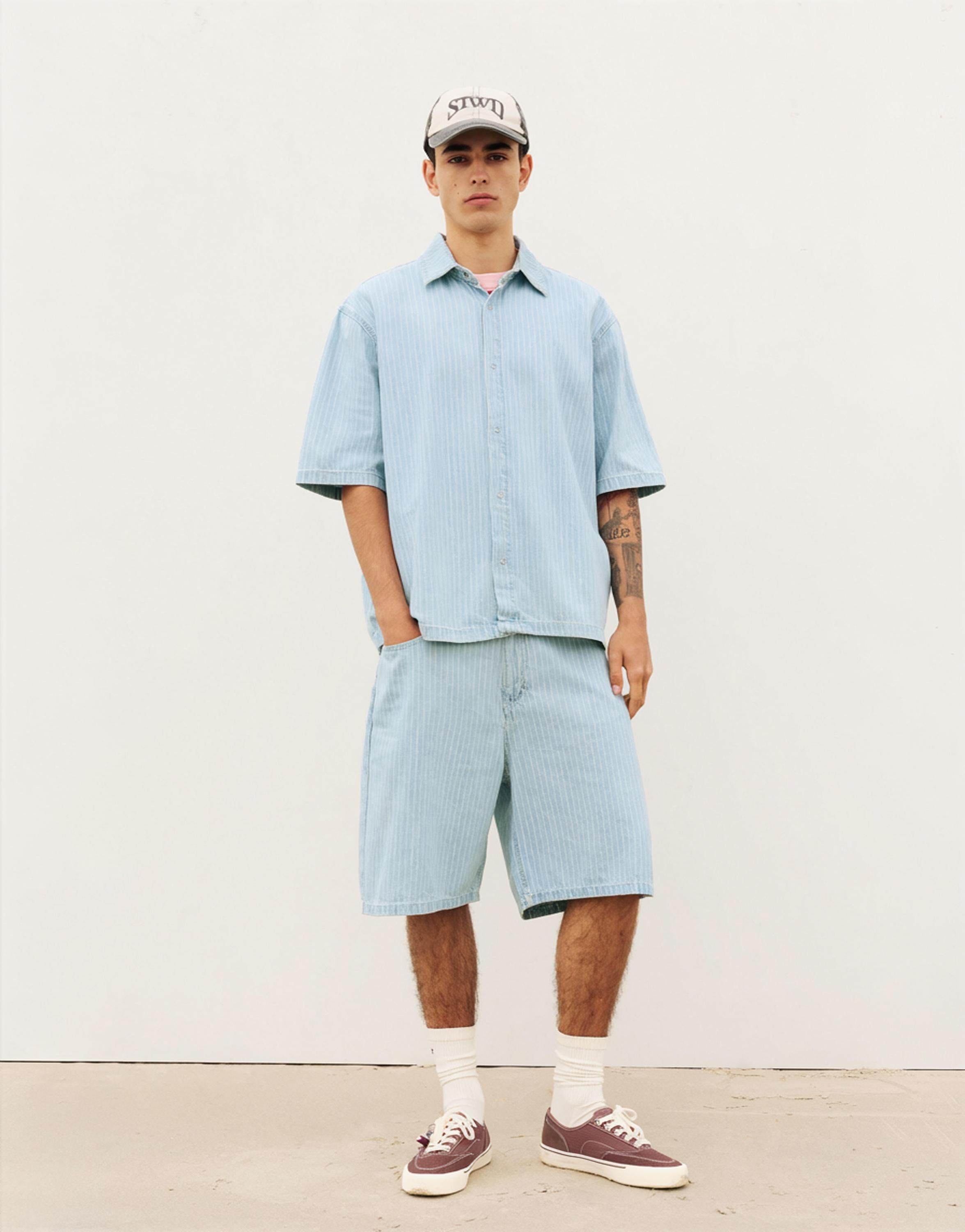 Denim striped short sleeve shirt — Pale indigo