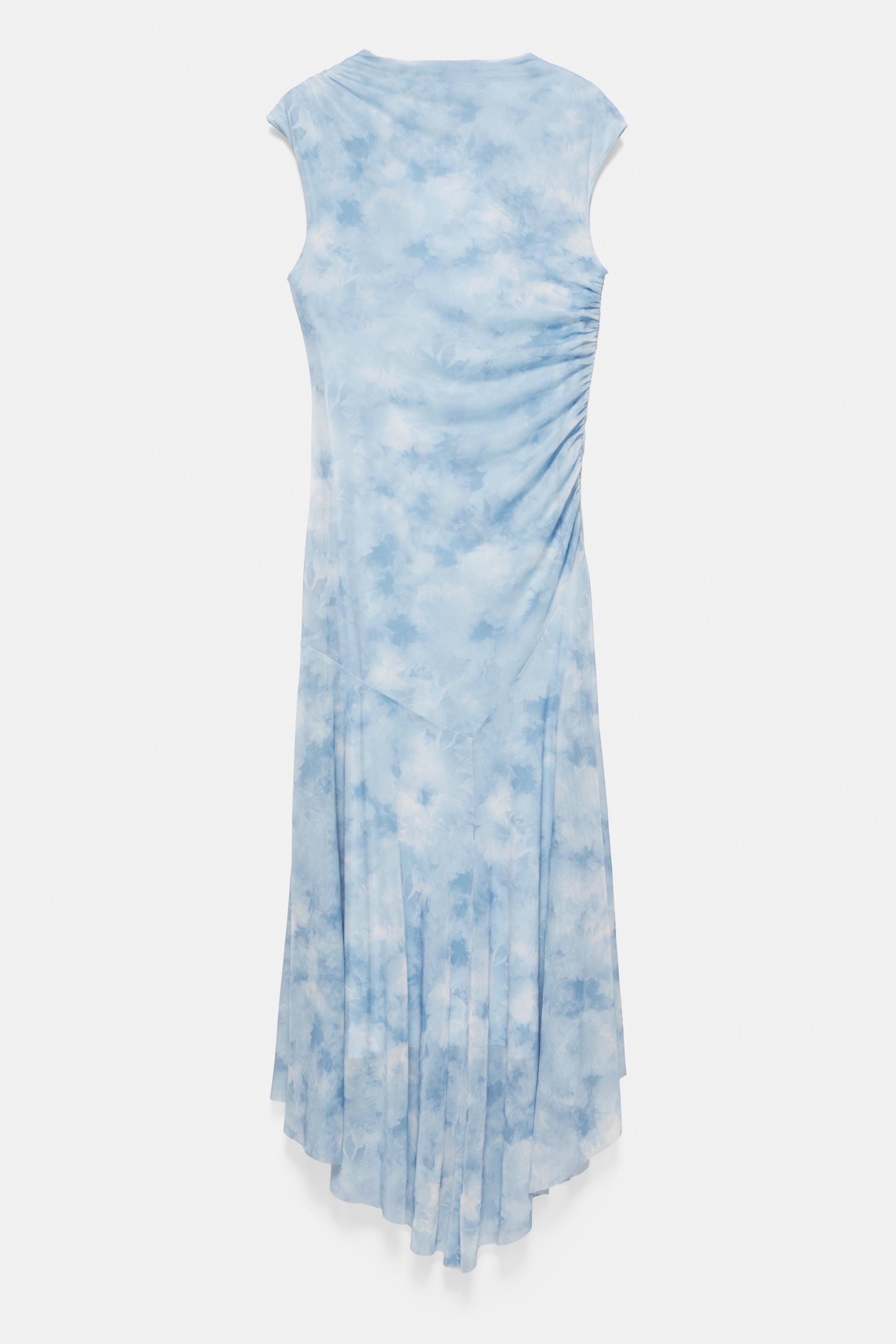 Asymmetric tulle midi dress — Pale blue