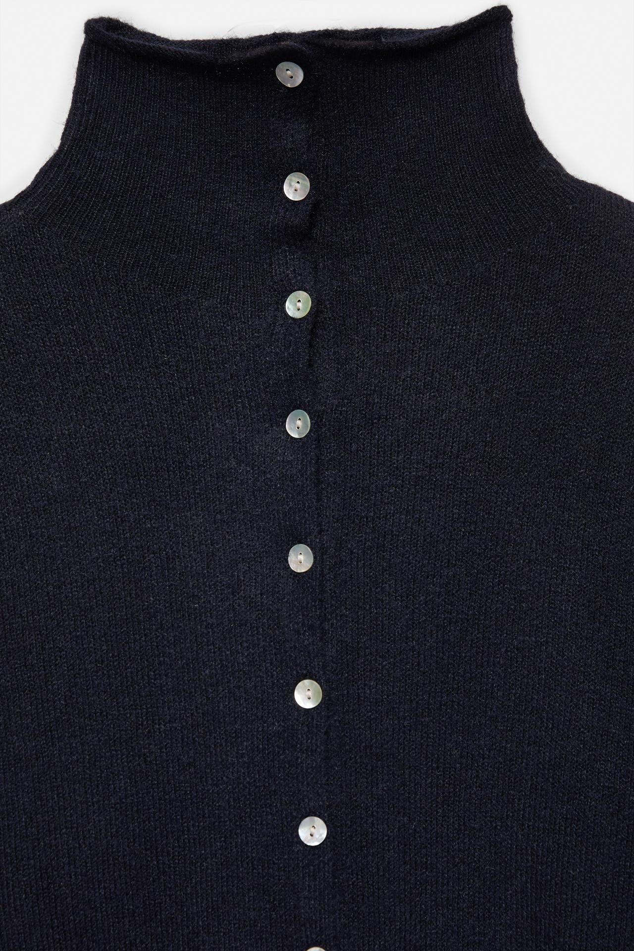 High neck buttoned cardigan — Navy