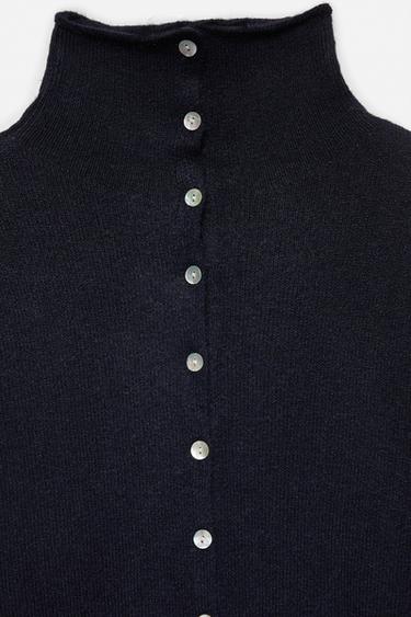 High neck buttoned cardigan — Navy 8