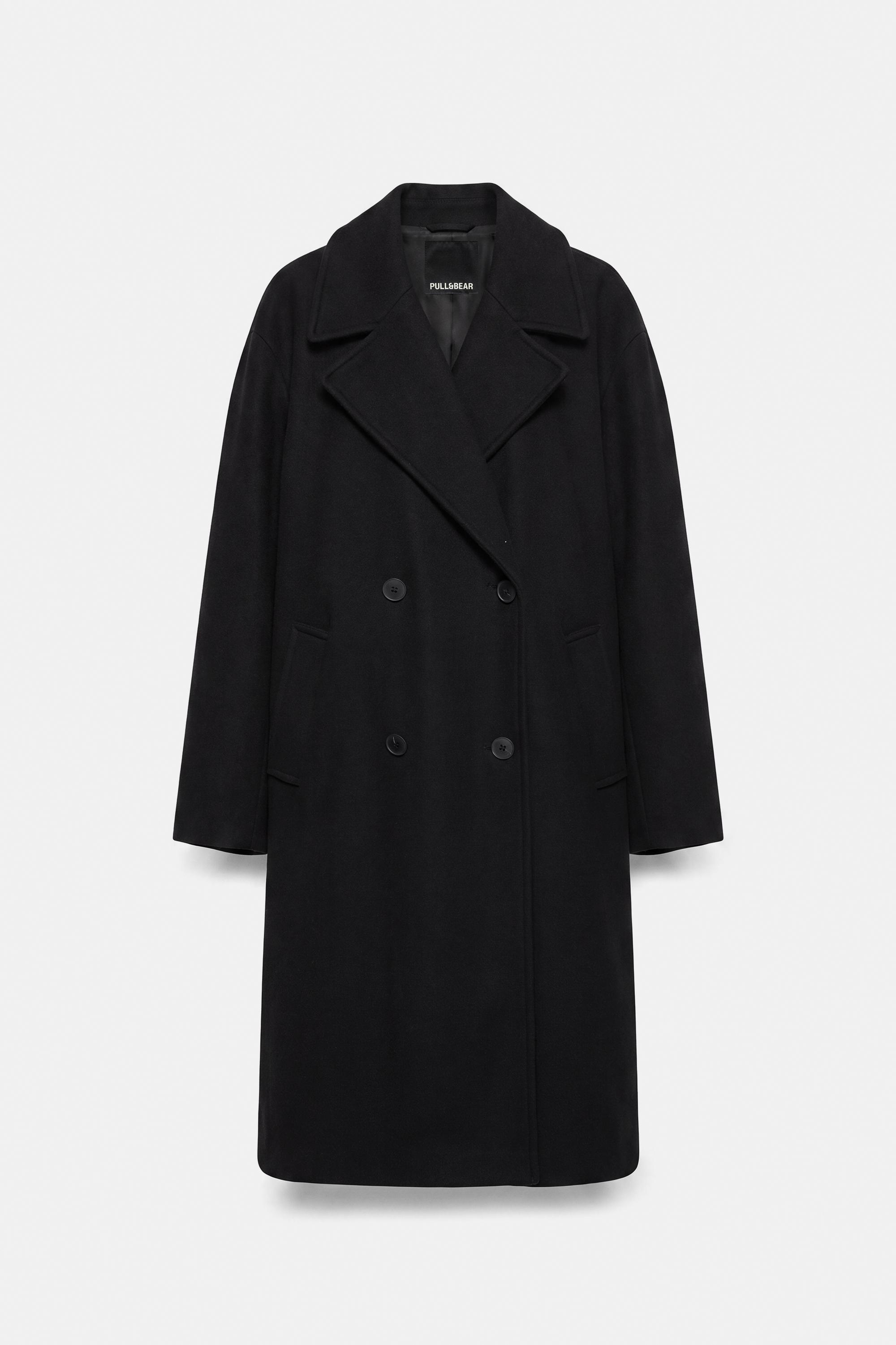 Double-breasted felt texture coat — Black (alternate view)