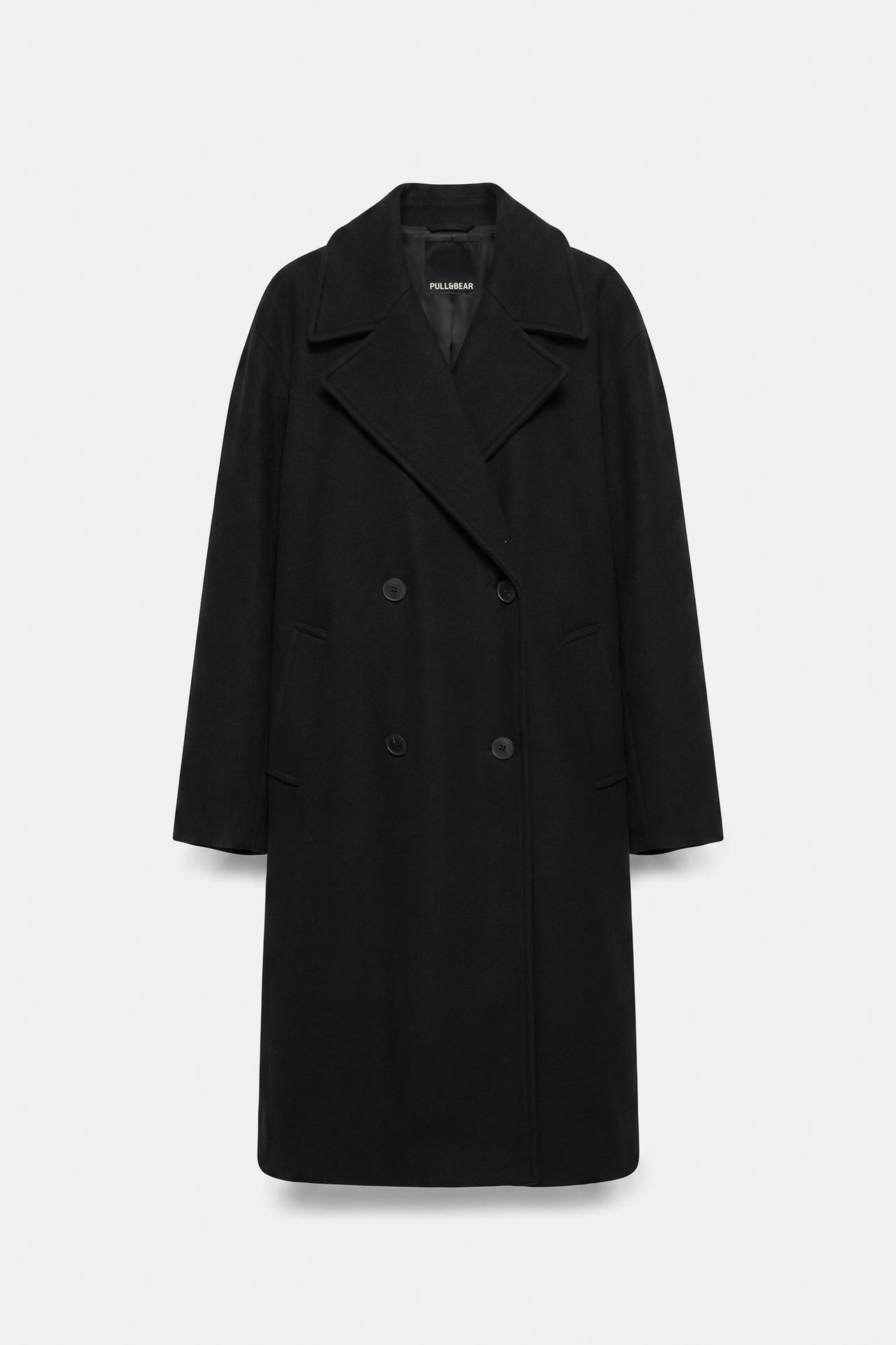 Double-breasted felt texture coat — Black