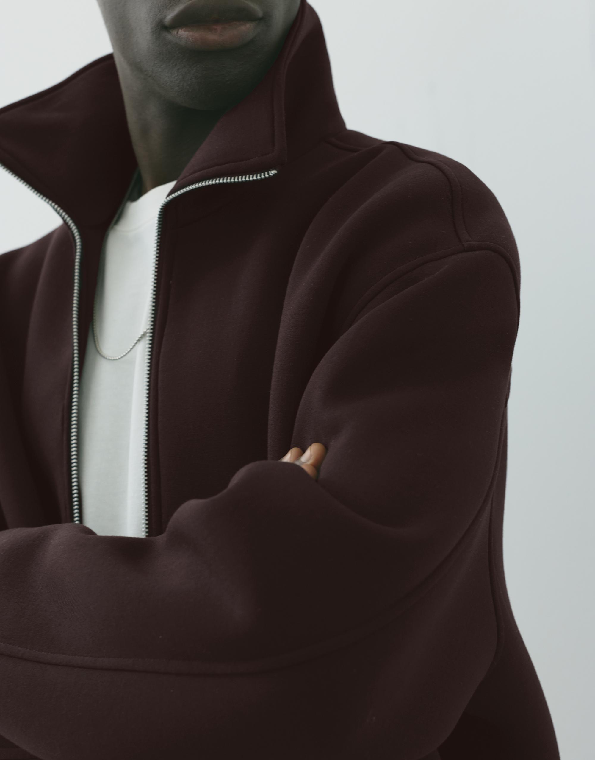 Neoprene-effect zip-up jacket — Brown
