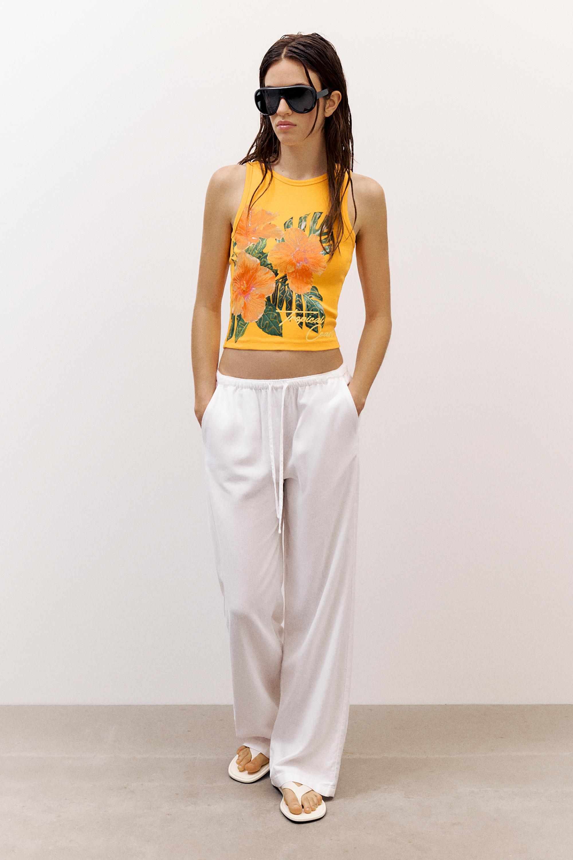 Floral sequin tank top — Orange