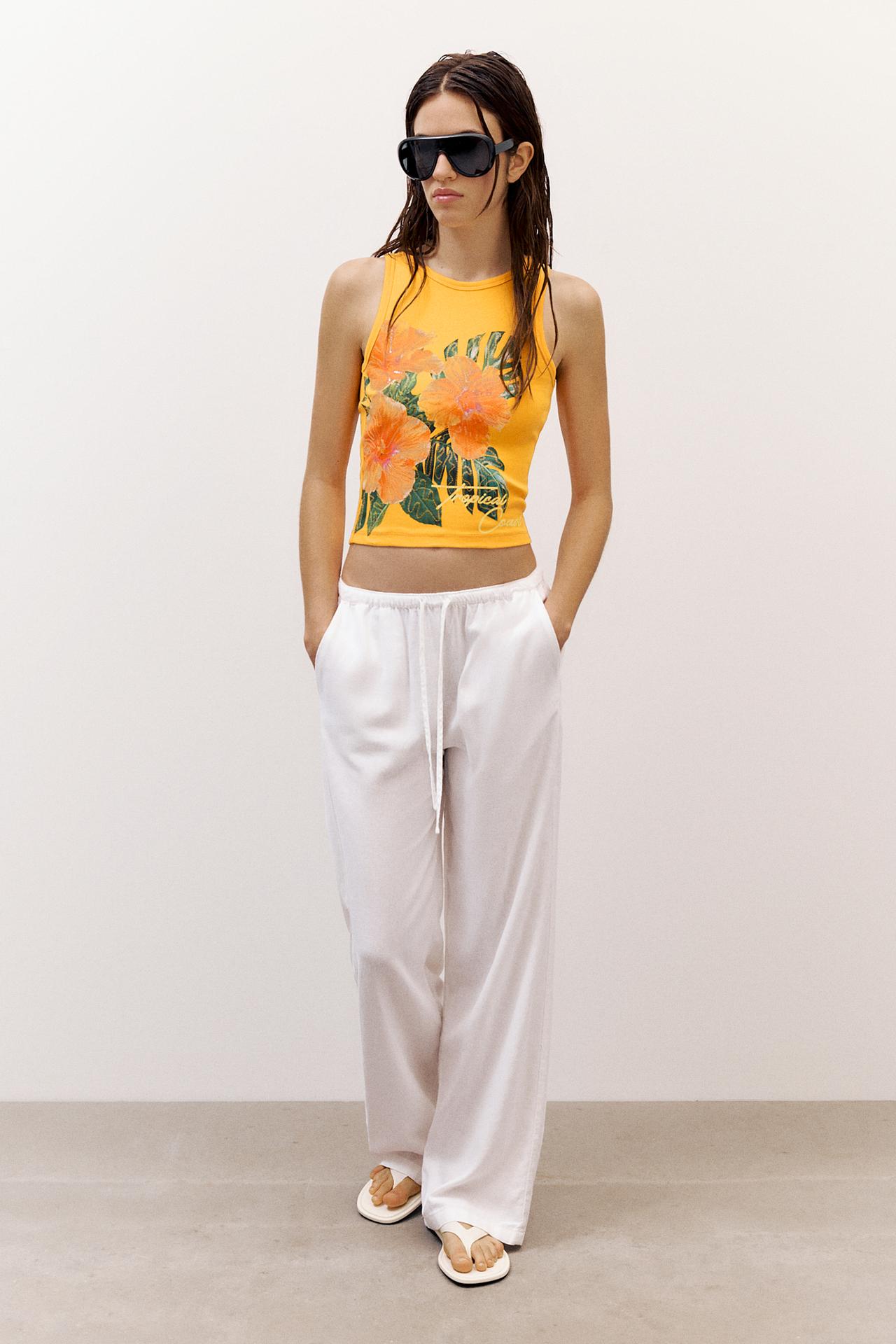 Floral sequin tank top — Orange