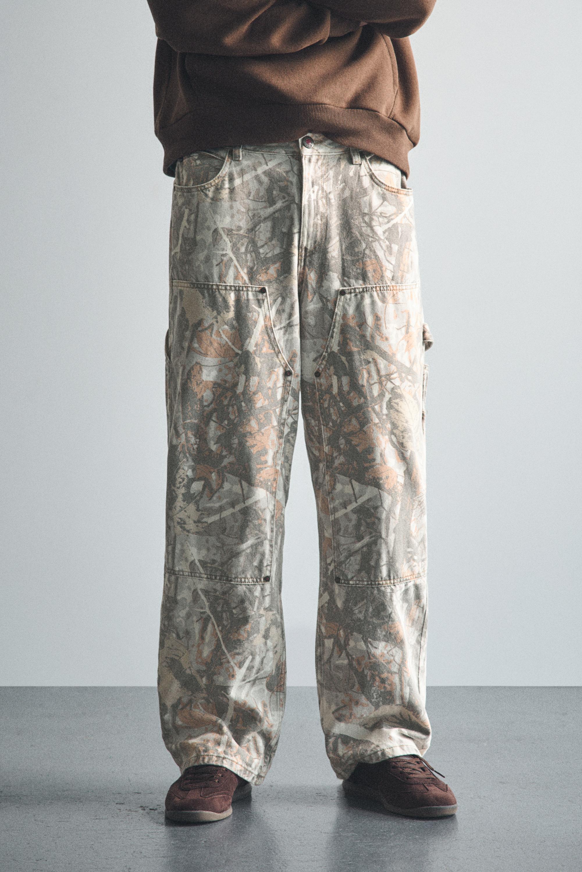 Printed worker trousers — Ecru/Black
